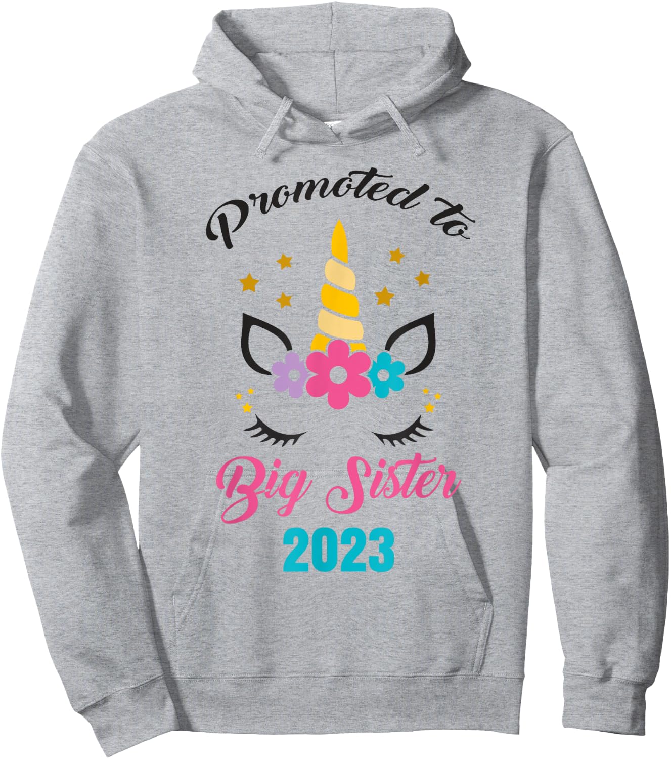 Cute Promoted to Big Sister 2023 Girls Unicorn Hoodie - Hoodie | Ash