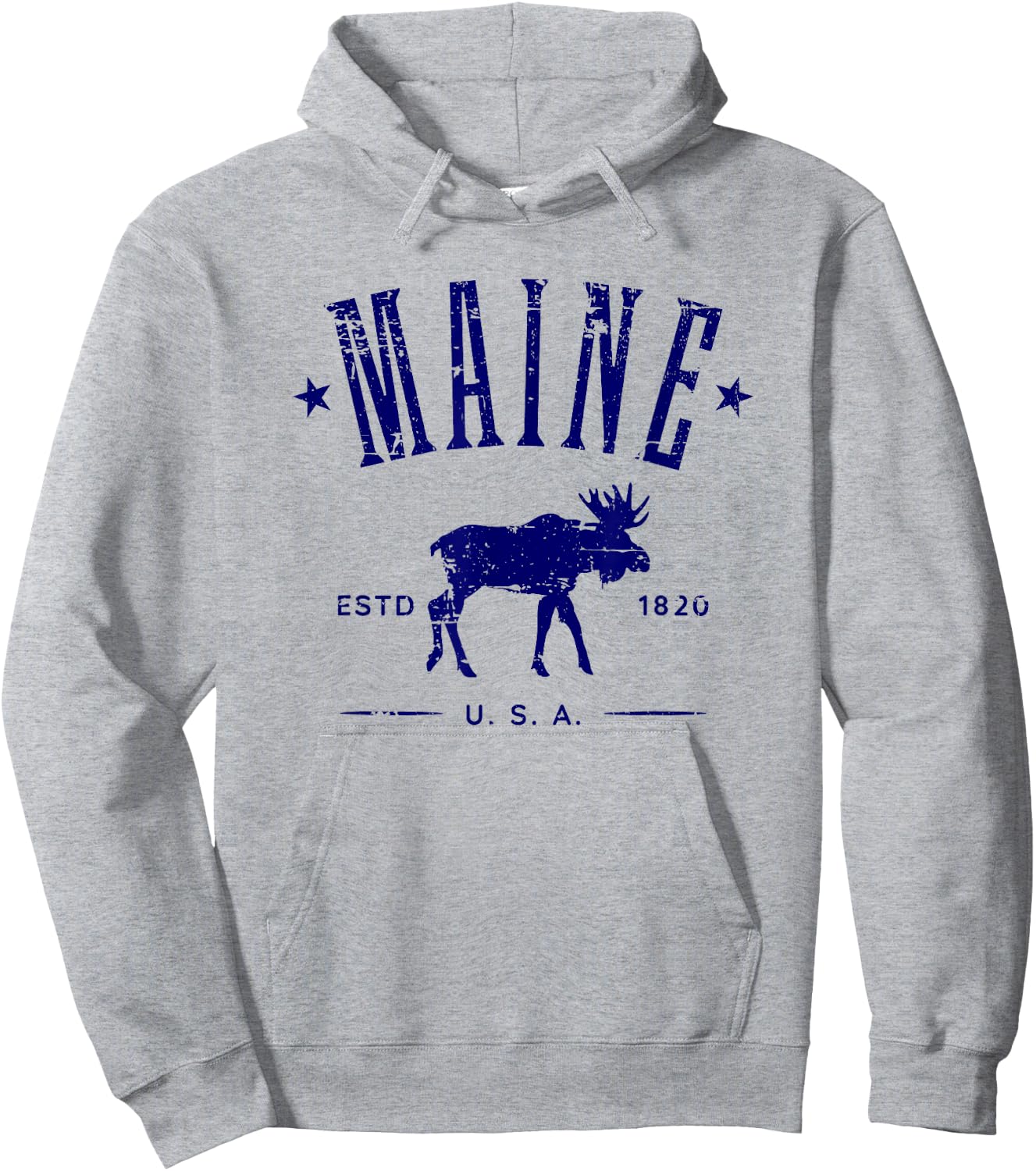 Maine USA with Moose Distressed Design Souvenir Hoodie - Hoodie | Ash