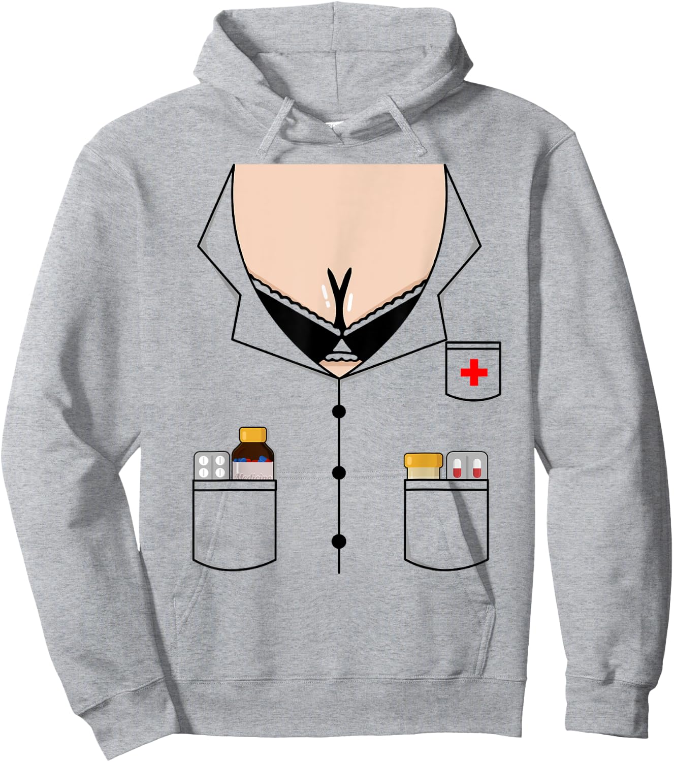 Sexy Nurse Boob Shirt Easy Halloween Costume Hoodie - Hoodie | Ash