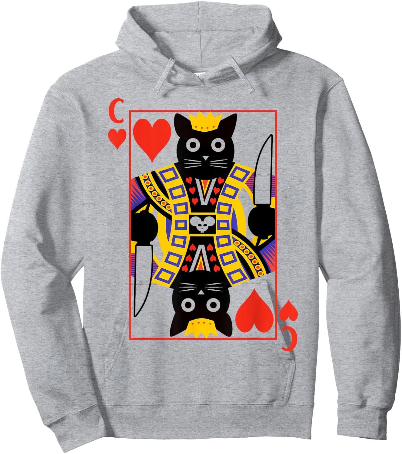 King Of Hearts Cat Poker Playing Card Women Hoodie - Hoodie | Ash