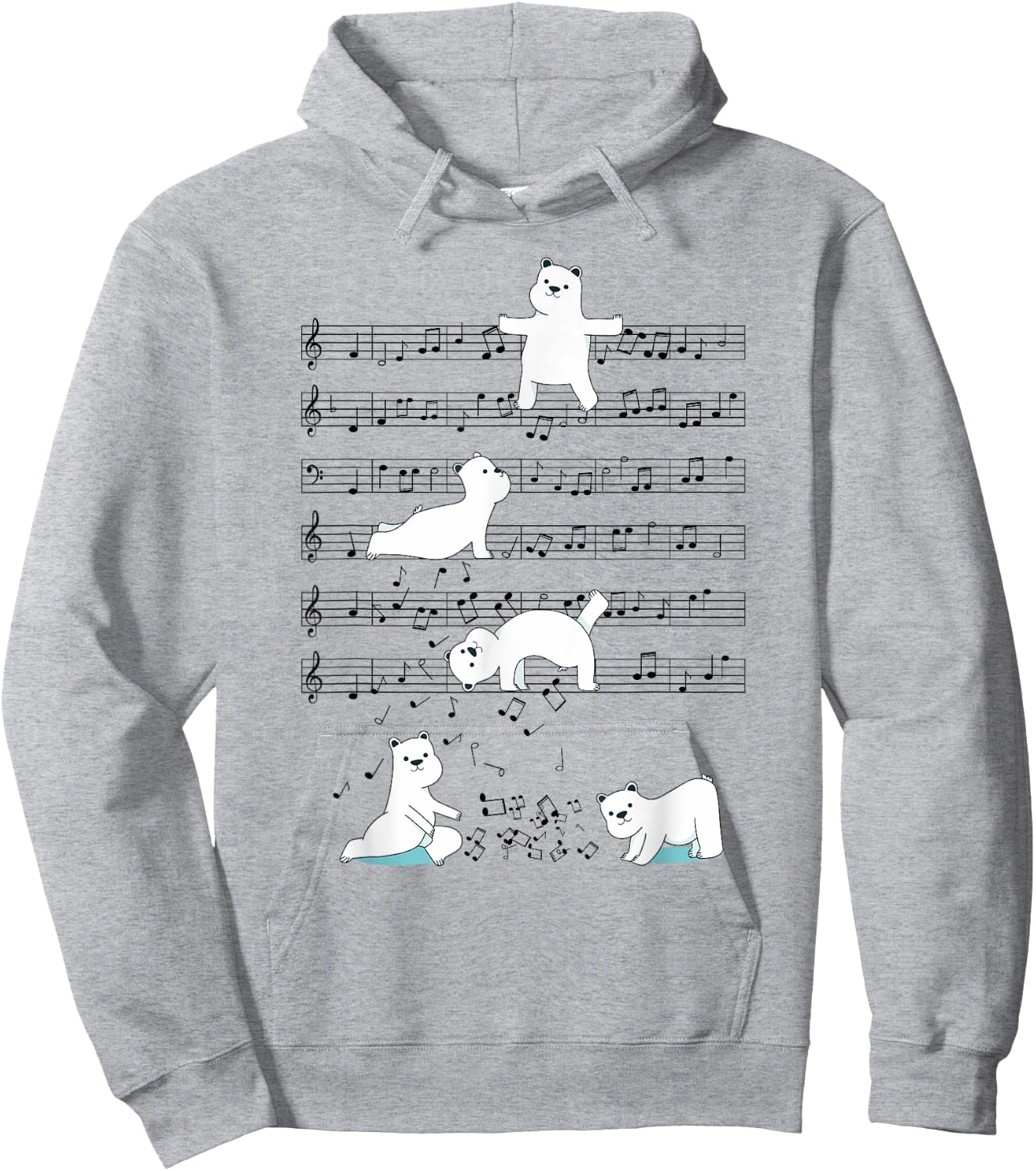 Funny Polar Bear music yoga Playing Music Note Hoodie - Hoodie | Ash
