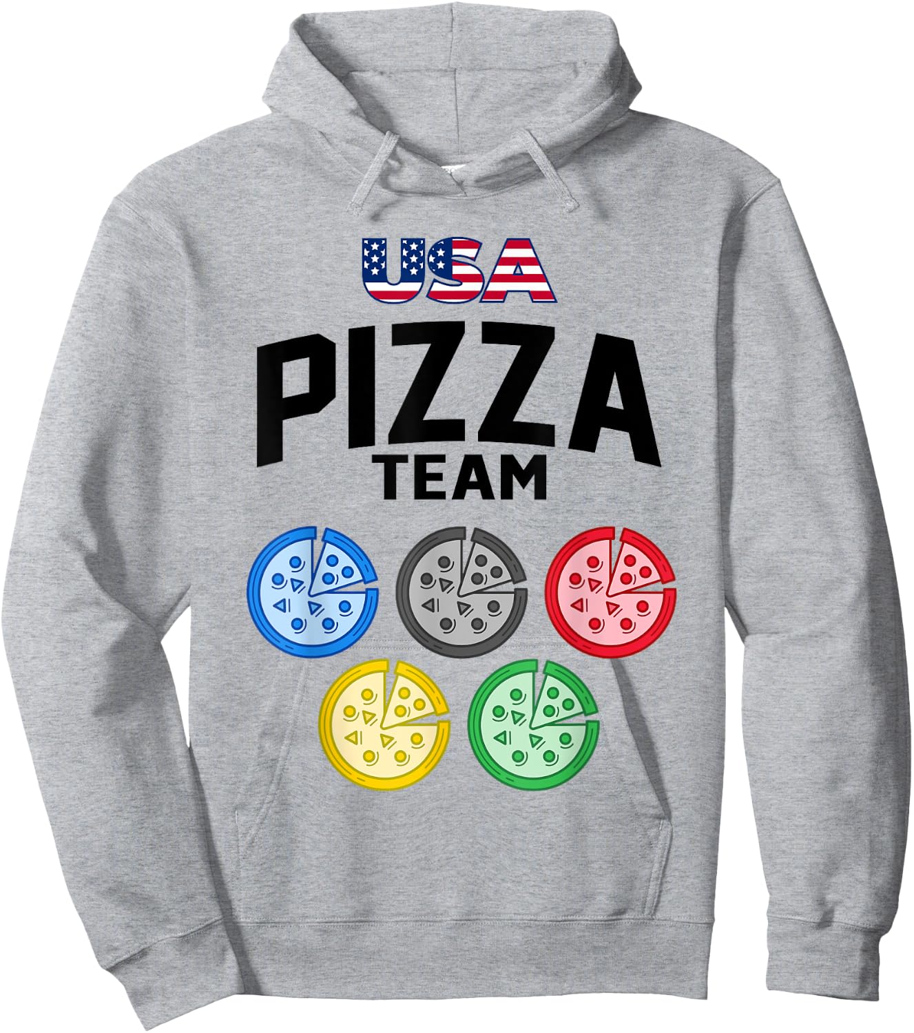 Funny Pizza USA Eating Team 5 Rings Colors Flag Hoodie - Hoodie | Ash