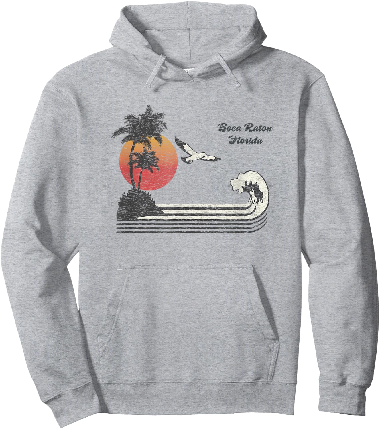 Boca Raton FL Vintage 70s Seagull Sunset Hoodie - Hoodie | Ash