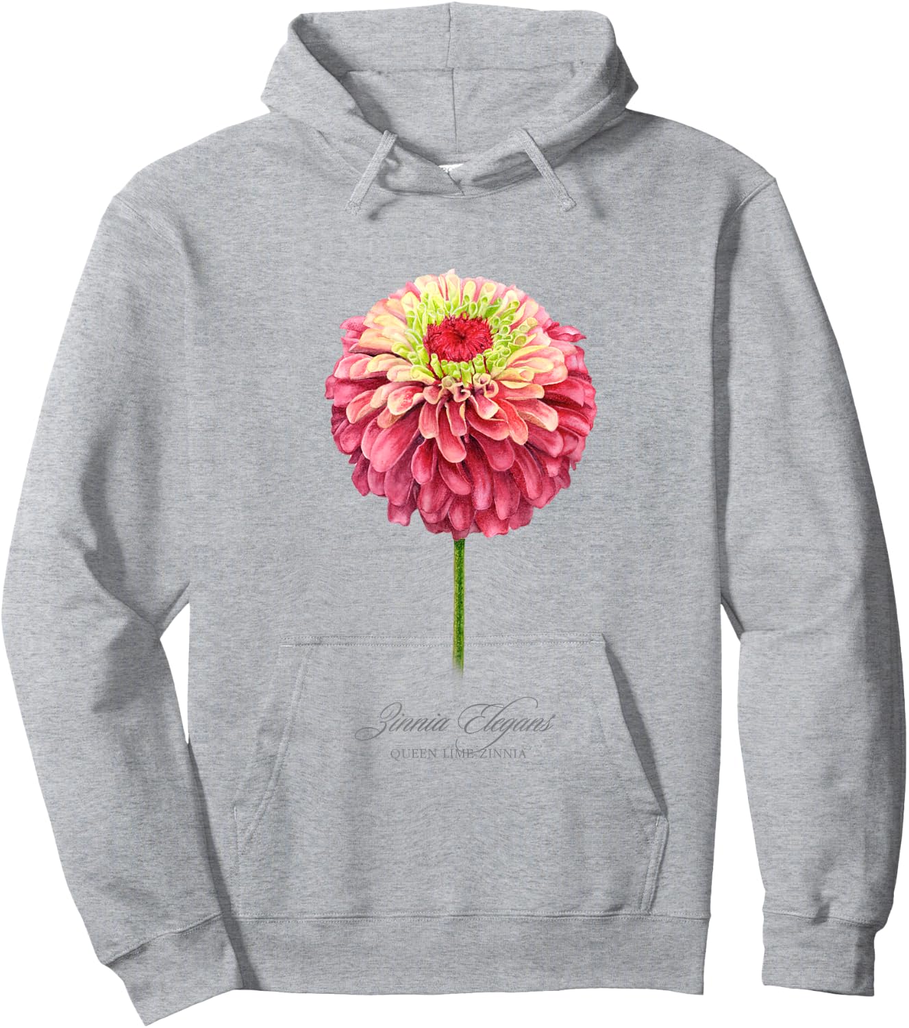 Red and Pink Zinnia Flower Botanical Painting Hoodie - Hoodie | Ash