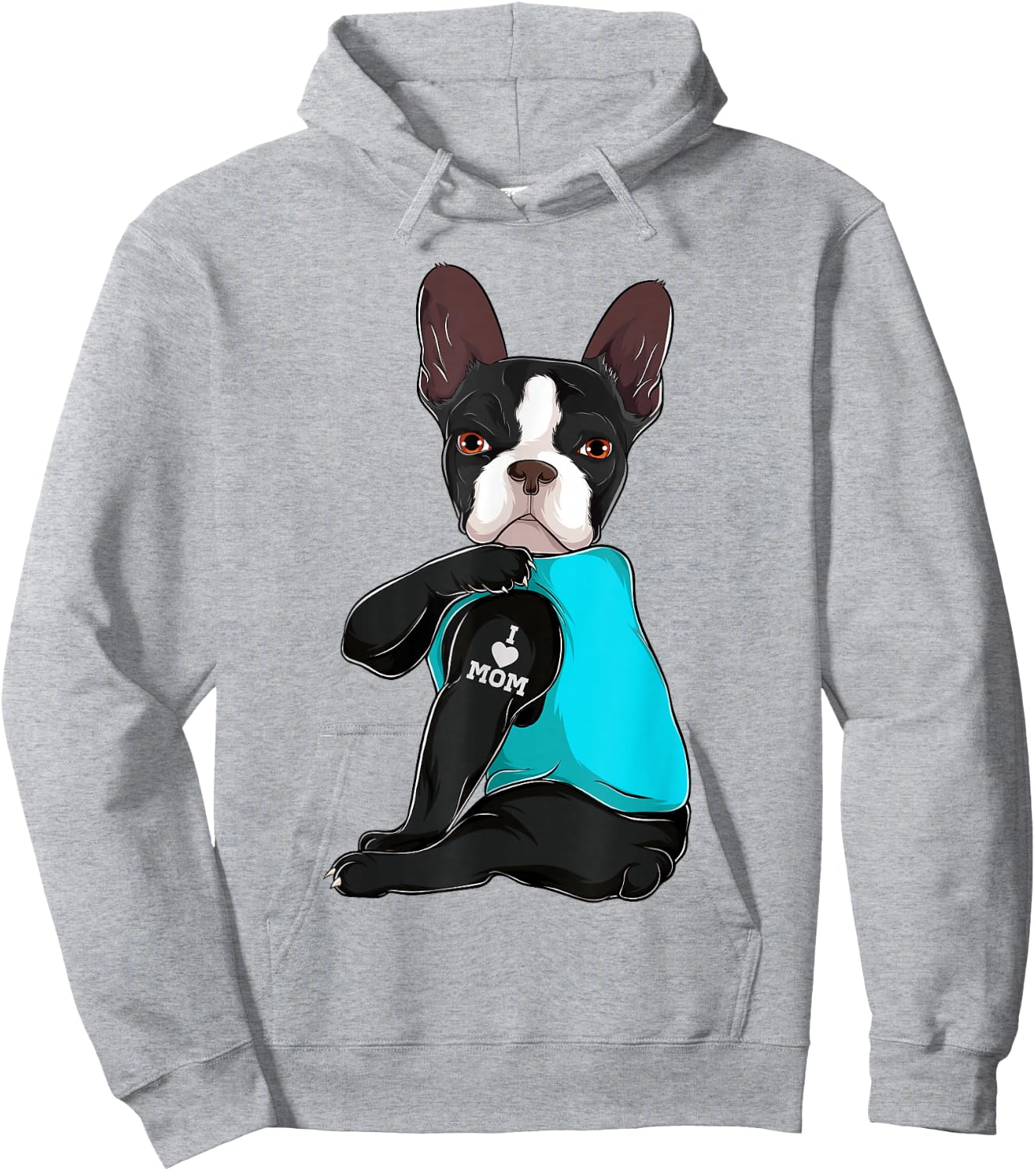 Funny Boston Terrier I Love Mom Apparel Hoodie - Hoodie | Ash