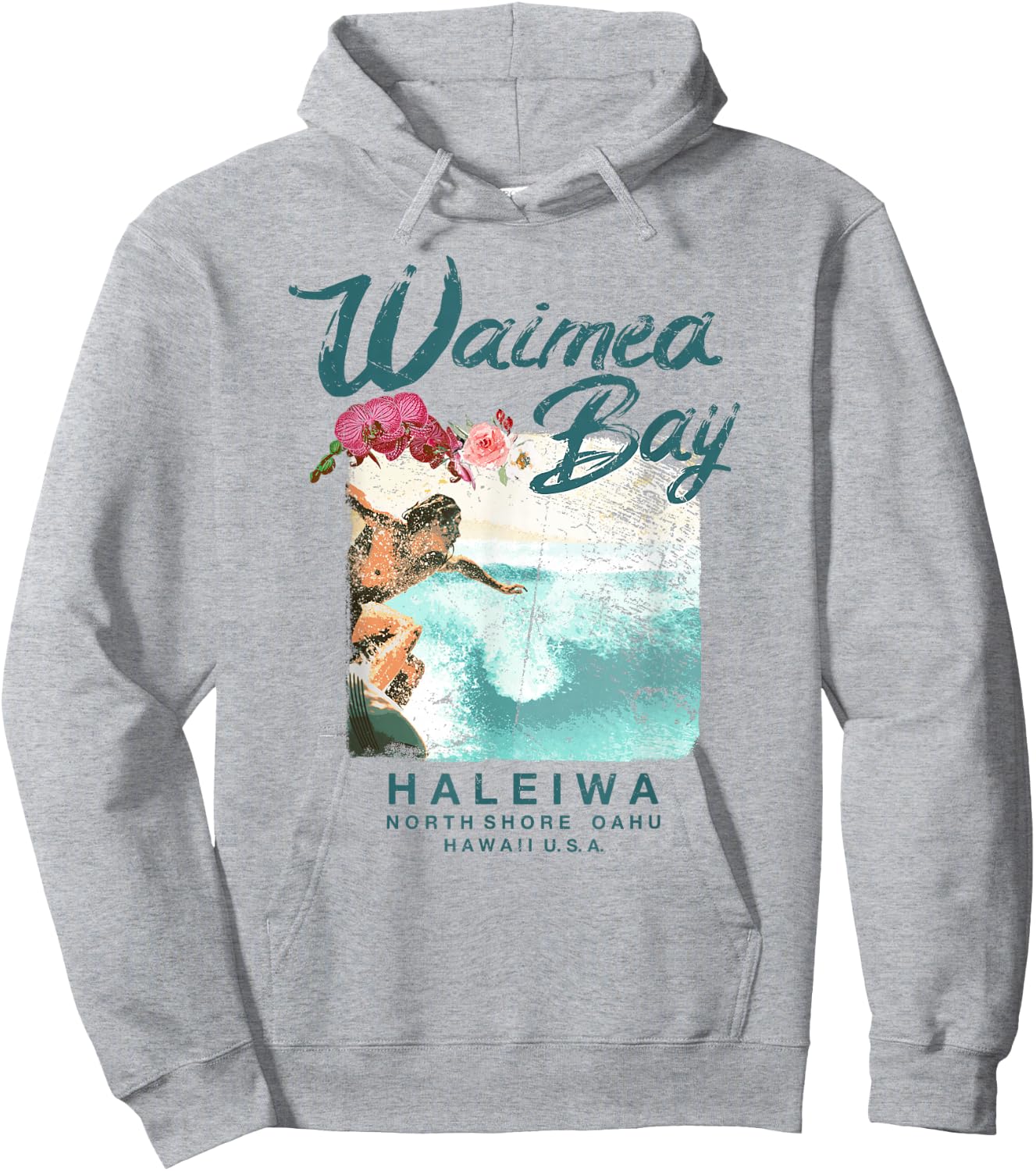 Waimea Bay Hawaii Vintage Hawaiian Surf Hoodie - Hoodie | Ash