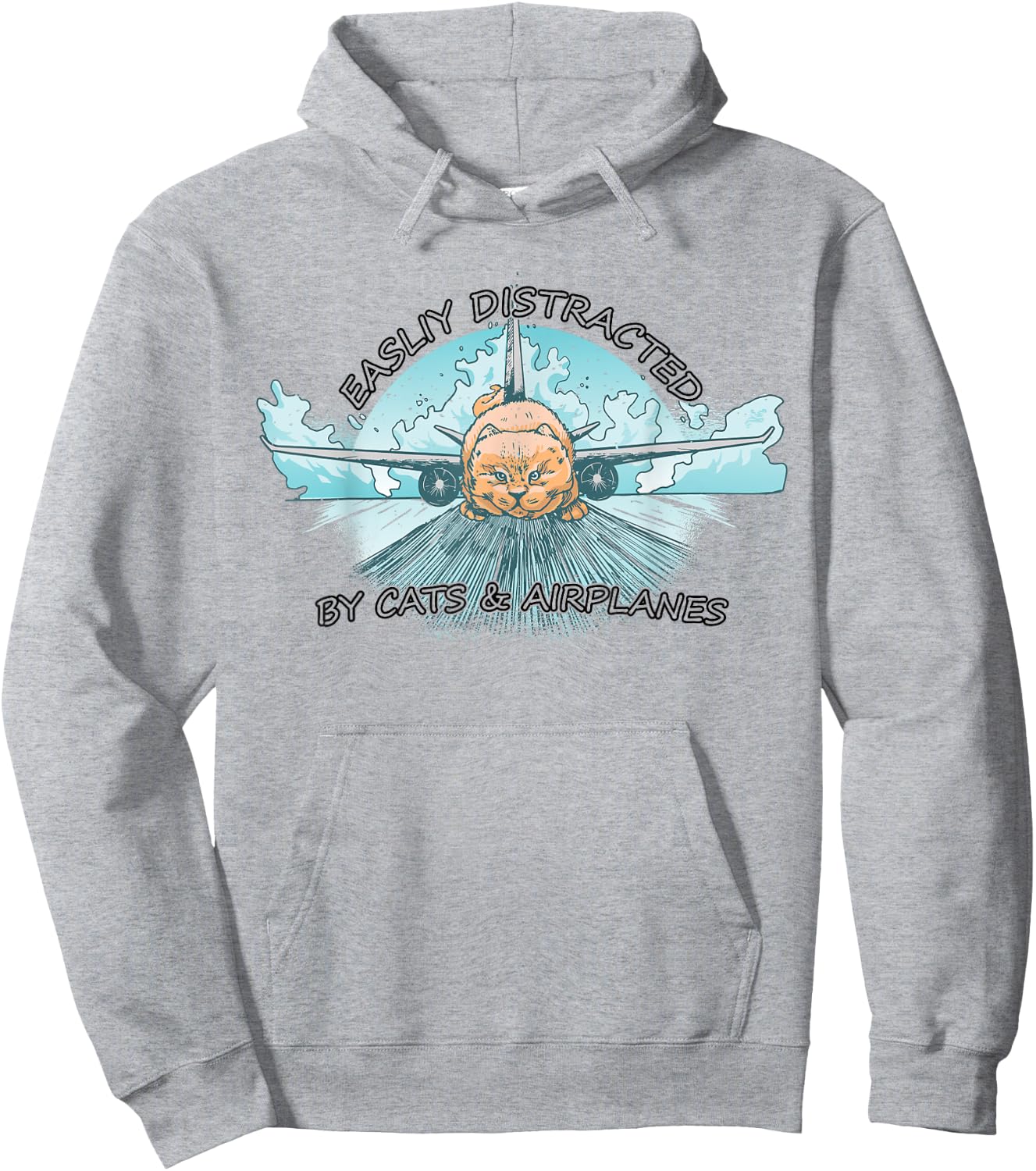 Easily Distracted By Cats And Airplanes Hoodie - Hoodie | Ash