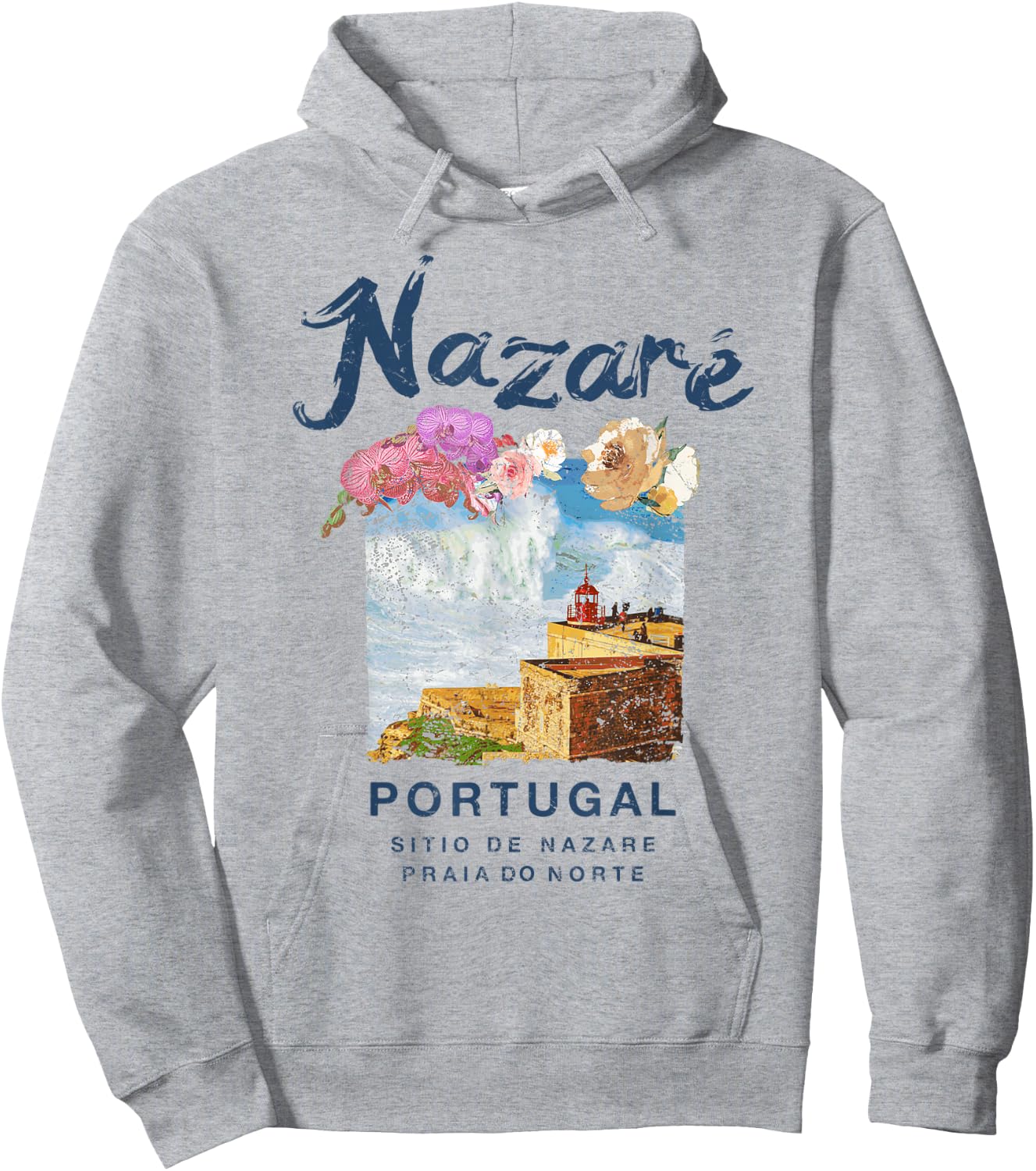 Nazare Portugal Praia do Norte Vintage Surfing Hoodie - Hoodie | Ash