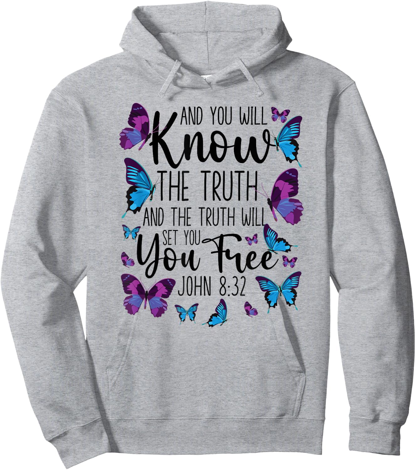 Christian Bible Verse Quote Butterfly John 8:32 Hoodie - Hoodie | Ash