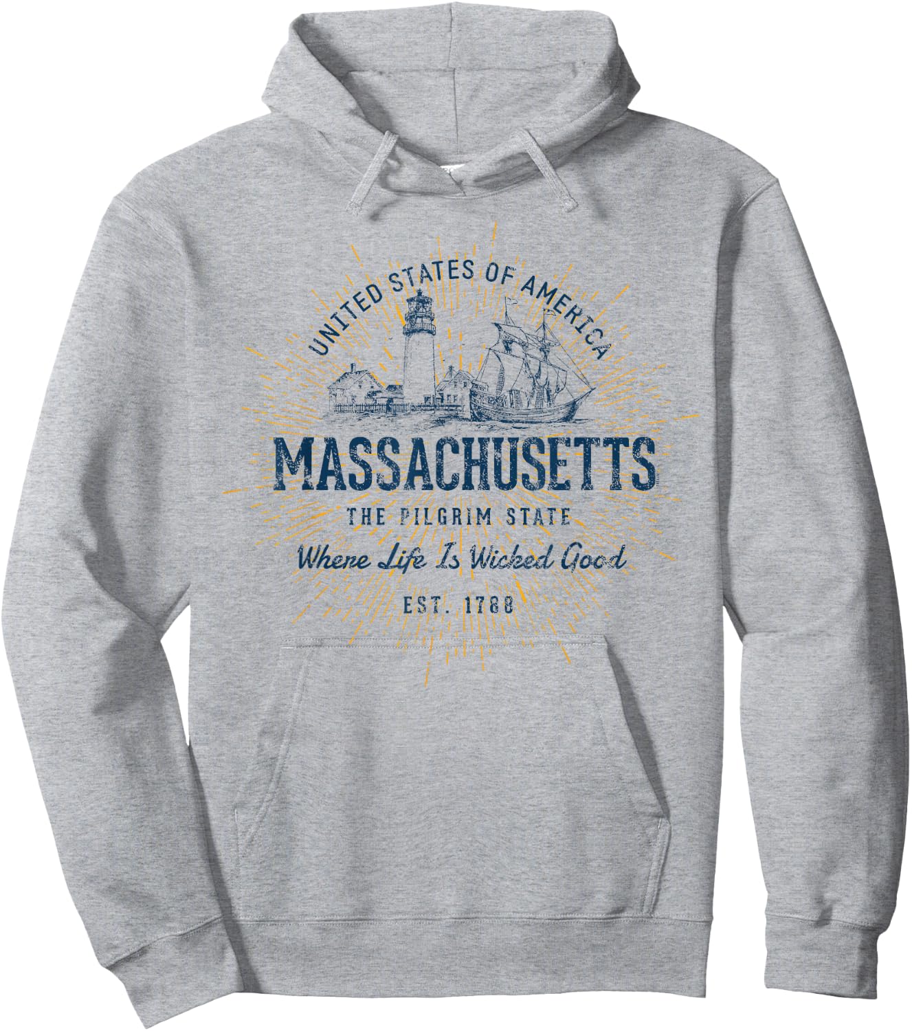 Vintage State of Massachusetts Retro Hoodie - Hoodie | Ash