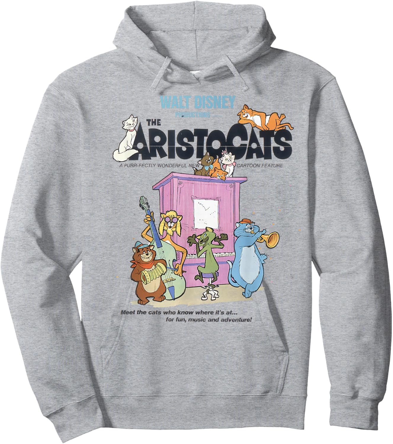 Disney The Aristocats Cats Playing Piano Small Hoodie - Hoodie | Ash