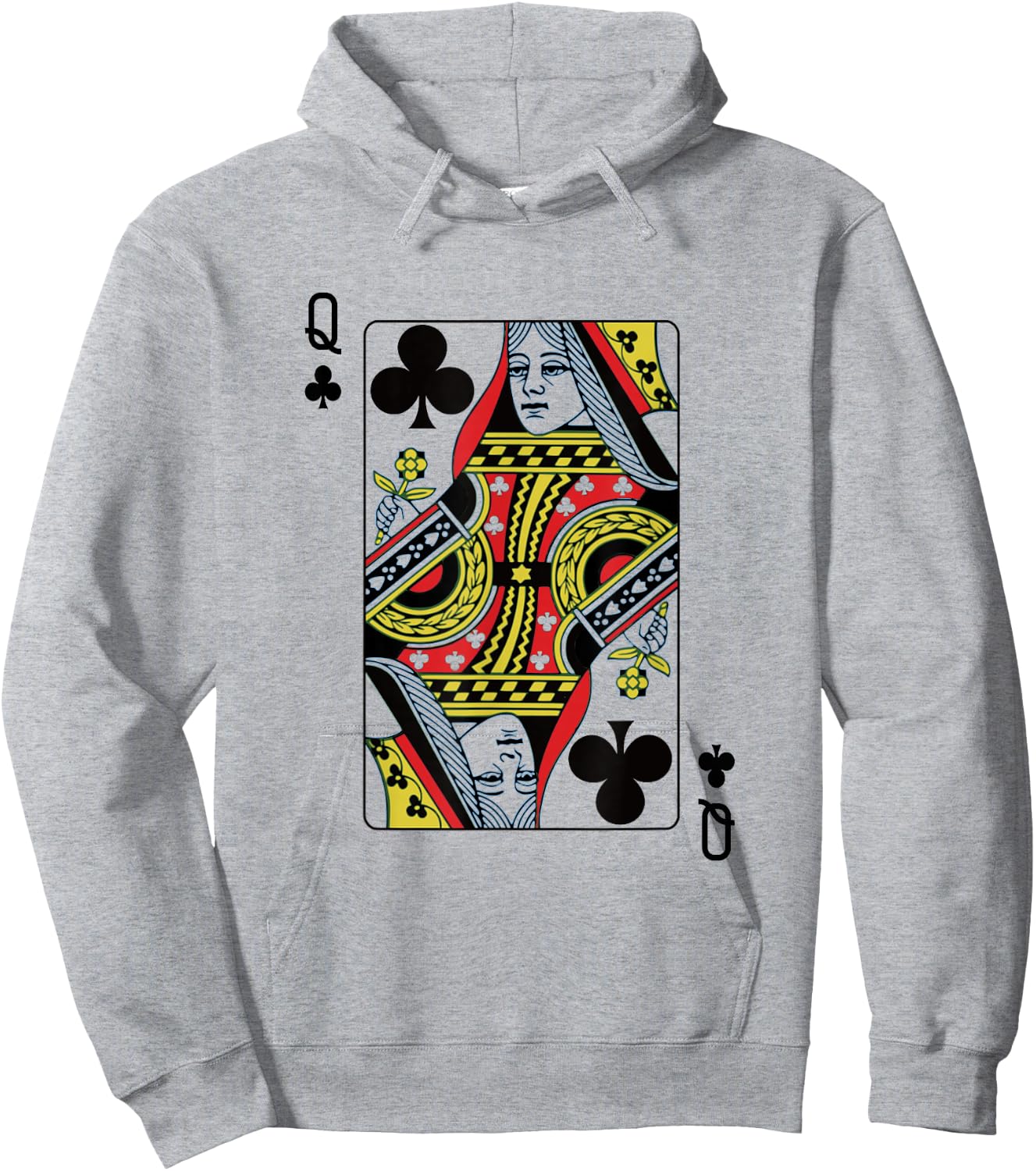 Queen Of The Clubs Playing Card Poker Hoodie - Hoodie | Ash