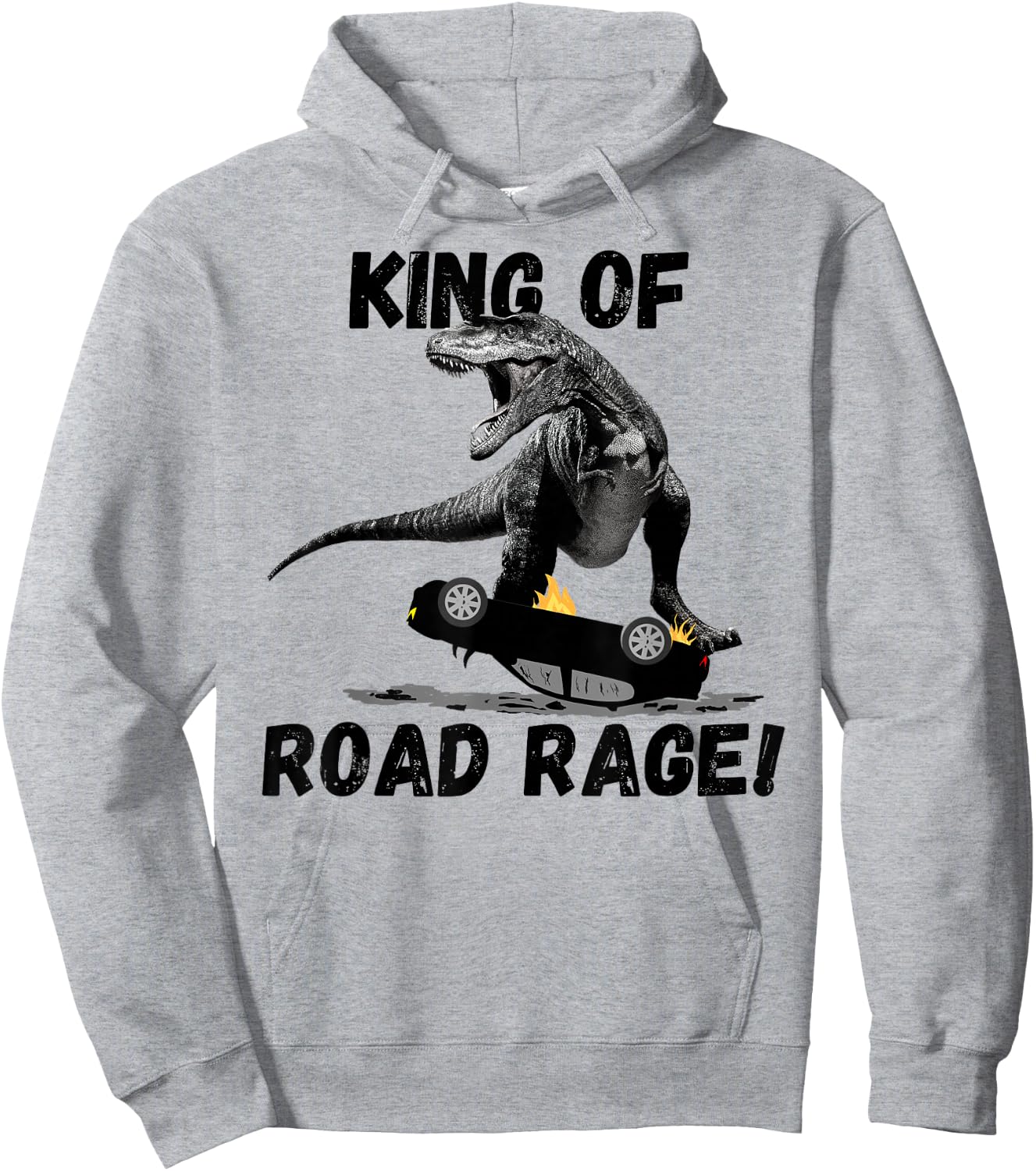 T Rex King of Road Rage, Dinosaur Car Crusher Hoodie - Hoodie | Ash
