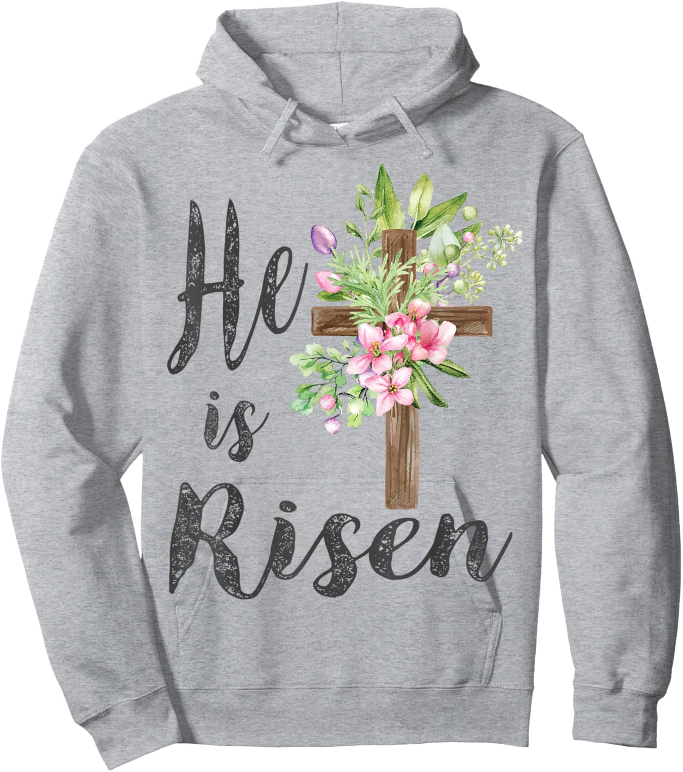 He is Risen Floral Cross Vintage Happy Easter Hoodie - Hoodie | Ash