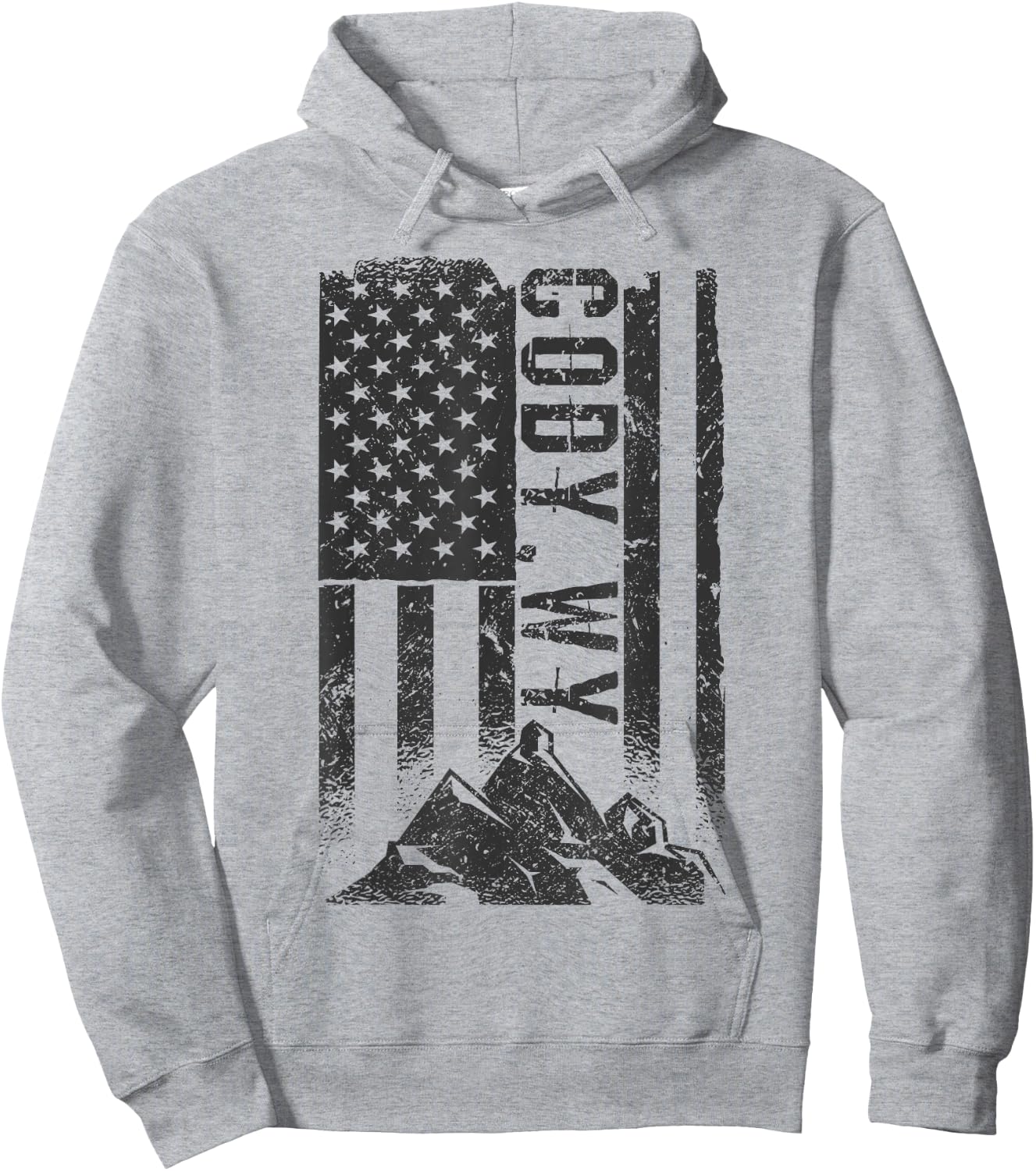American Flag Patriotic Cody Wyoming Mountains Hoodie - Hoodie | Ash