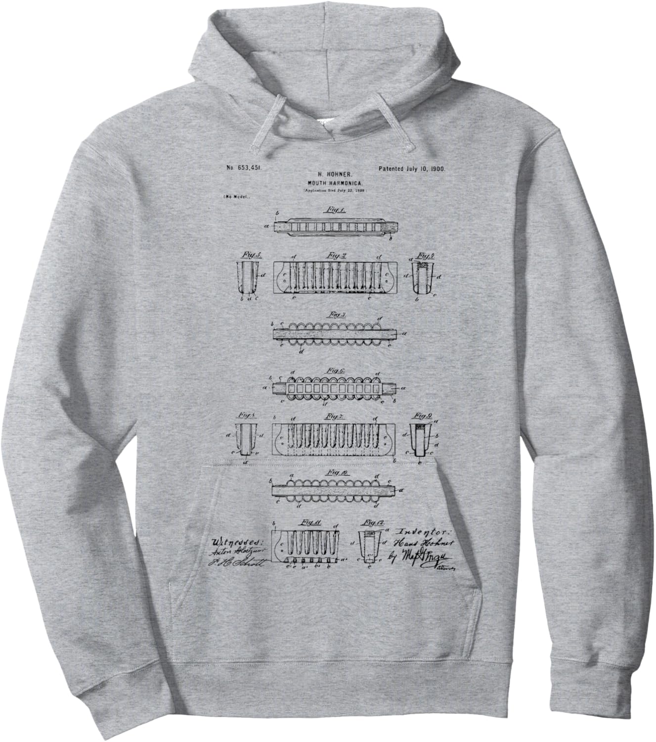 Harmonica Vintage Patent Graphic Hoodie - Hoodie | Ash