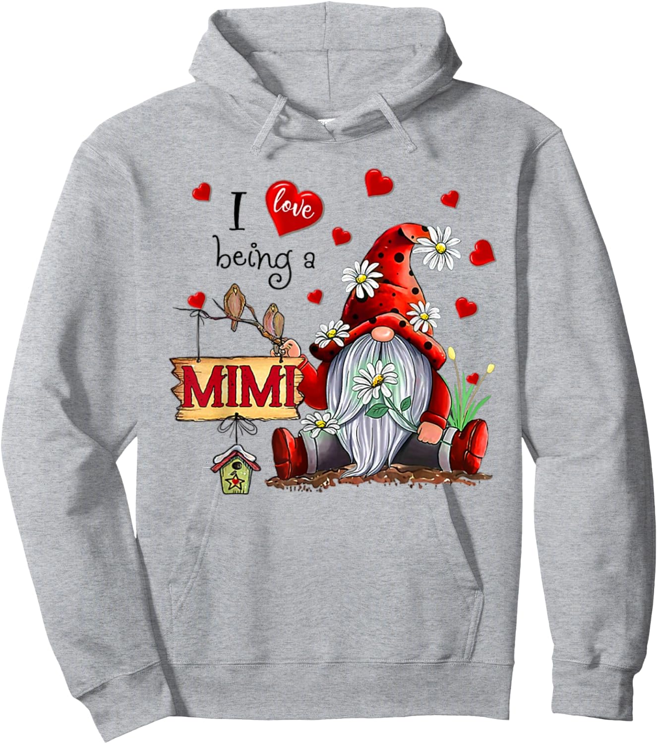 I LOVE BEING A MIMI - Gnome Daisy Heart Hoodie - Hoodie | Ash