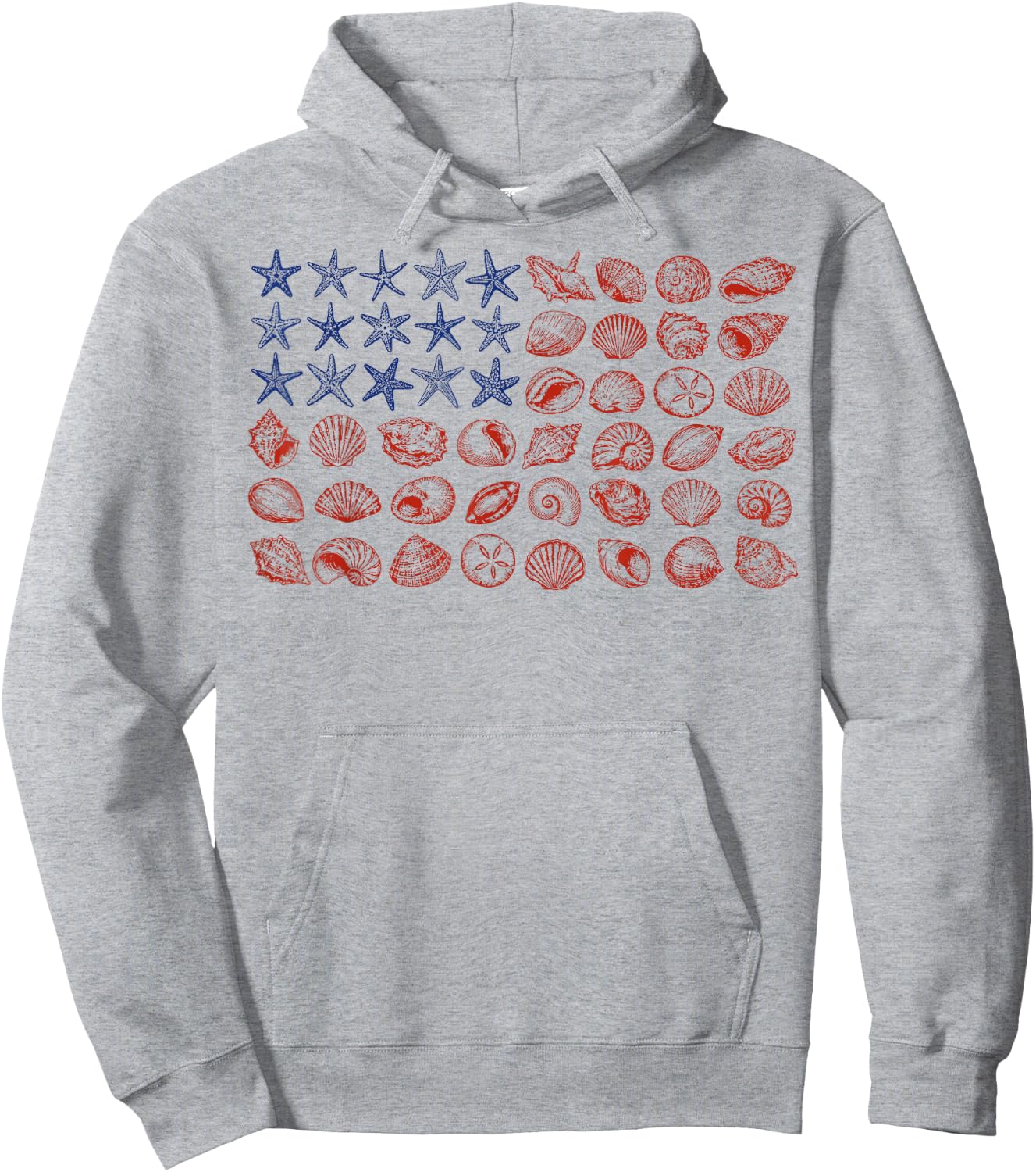 Seashell USA Flag 4th of July Women Kids Summer Hoodie - Hoodie | Ash
