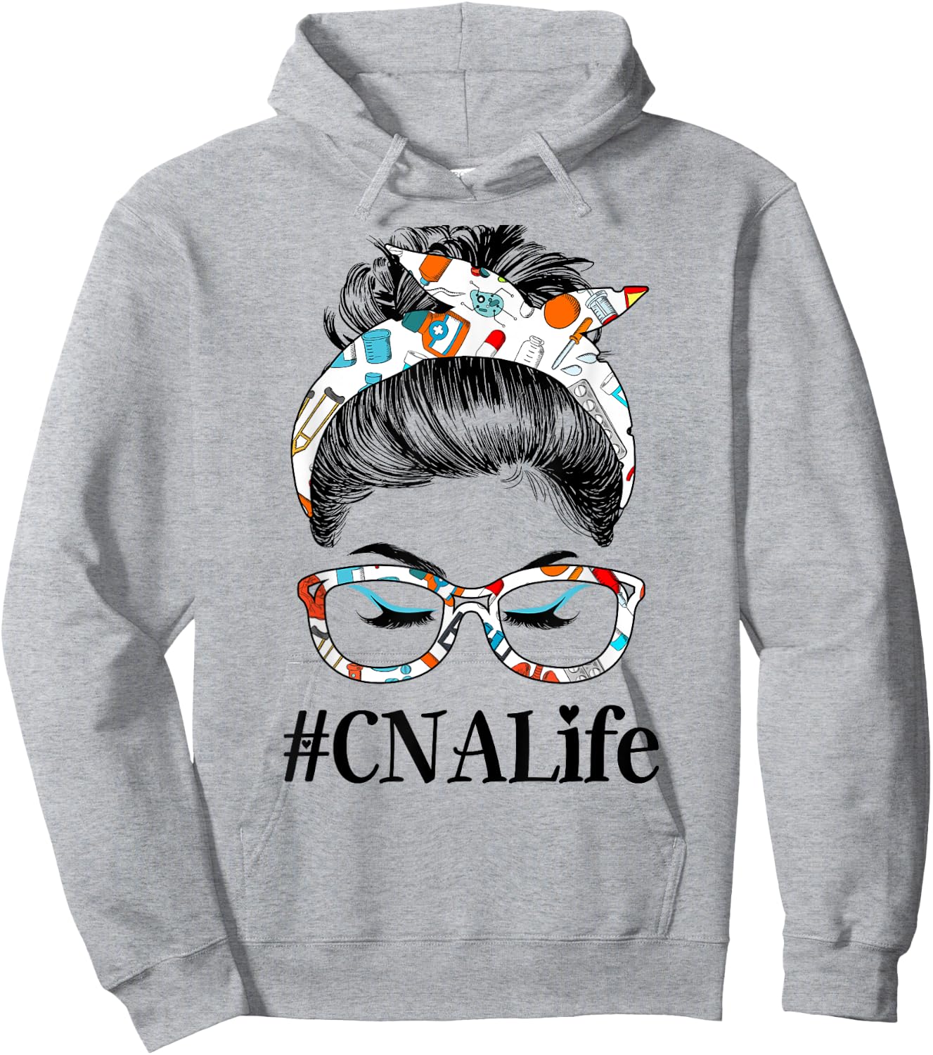 CNA Life Messy Hair Woman Bun Healthcare worker Hoodie - Hoodie | Ash