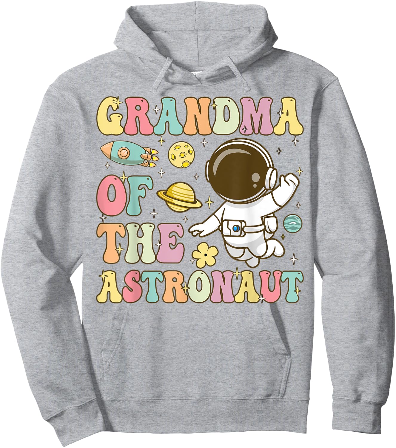 Grandma Of The Astronaut Groovy Space Planets Hoodie - Hoodie | Ash