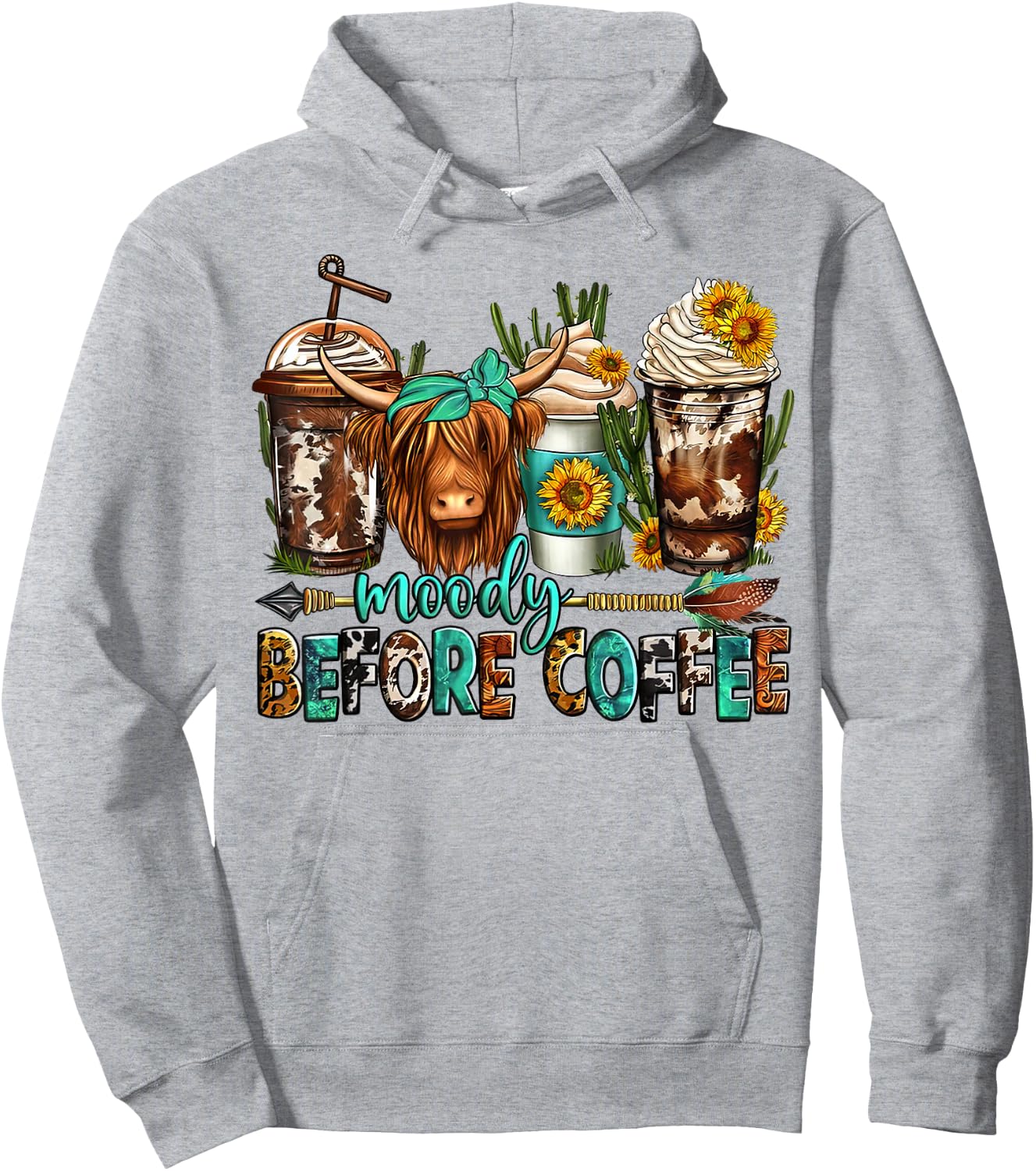 Moody before coffee longhaired cow coffee cups Hoodie - Hoodie | Ash