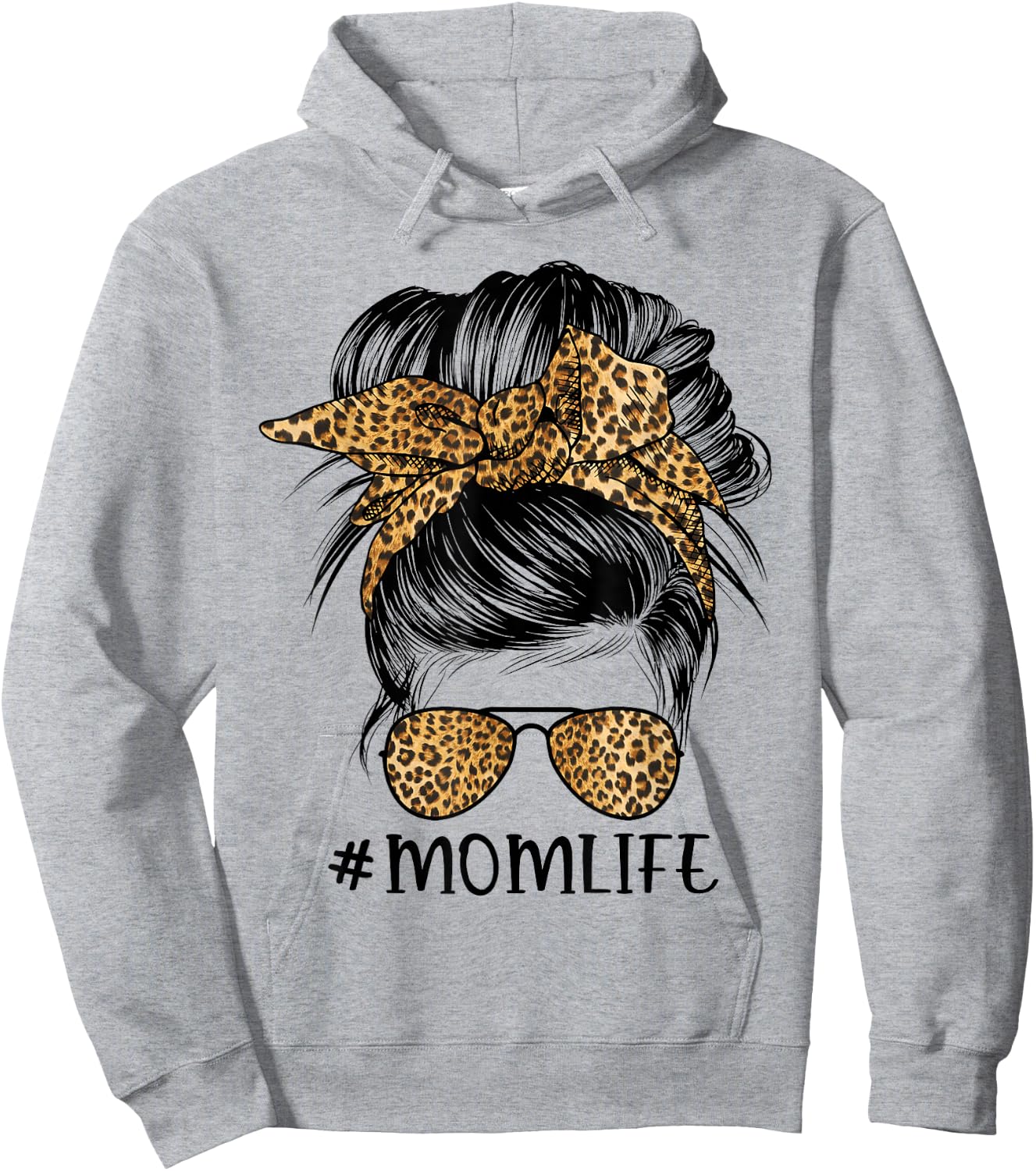 Mom Life Messy Bun Hair Bandana Leopard Print Hoodie - Hoodie | Ash