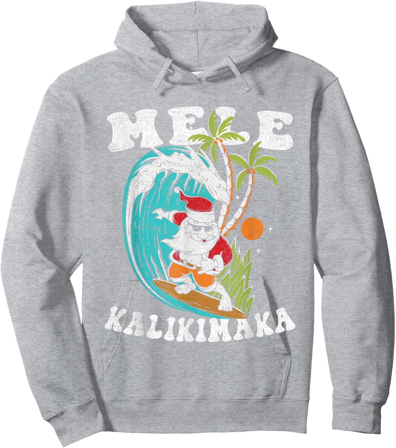 Mele Kalikimaka Hawaii Christmas Surfing Santa Hoodie - Hoodie | Ash