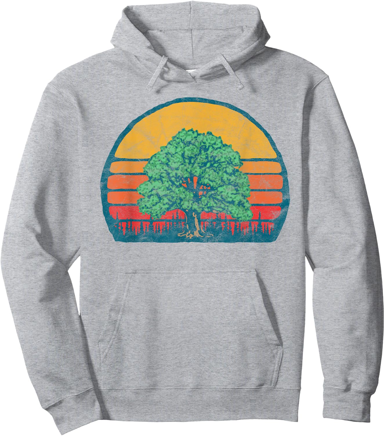 Retro Sun Minimalist Oak Tree Design - Graphic Hoodie - Hoodie | Ash
