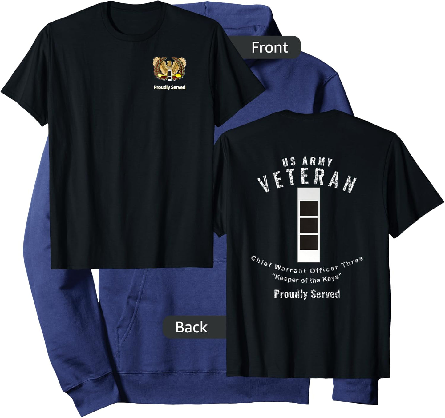Proudly Served Veteran Army CW3 Shirt Hoodie - Hoodie | Navy