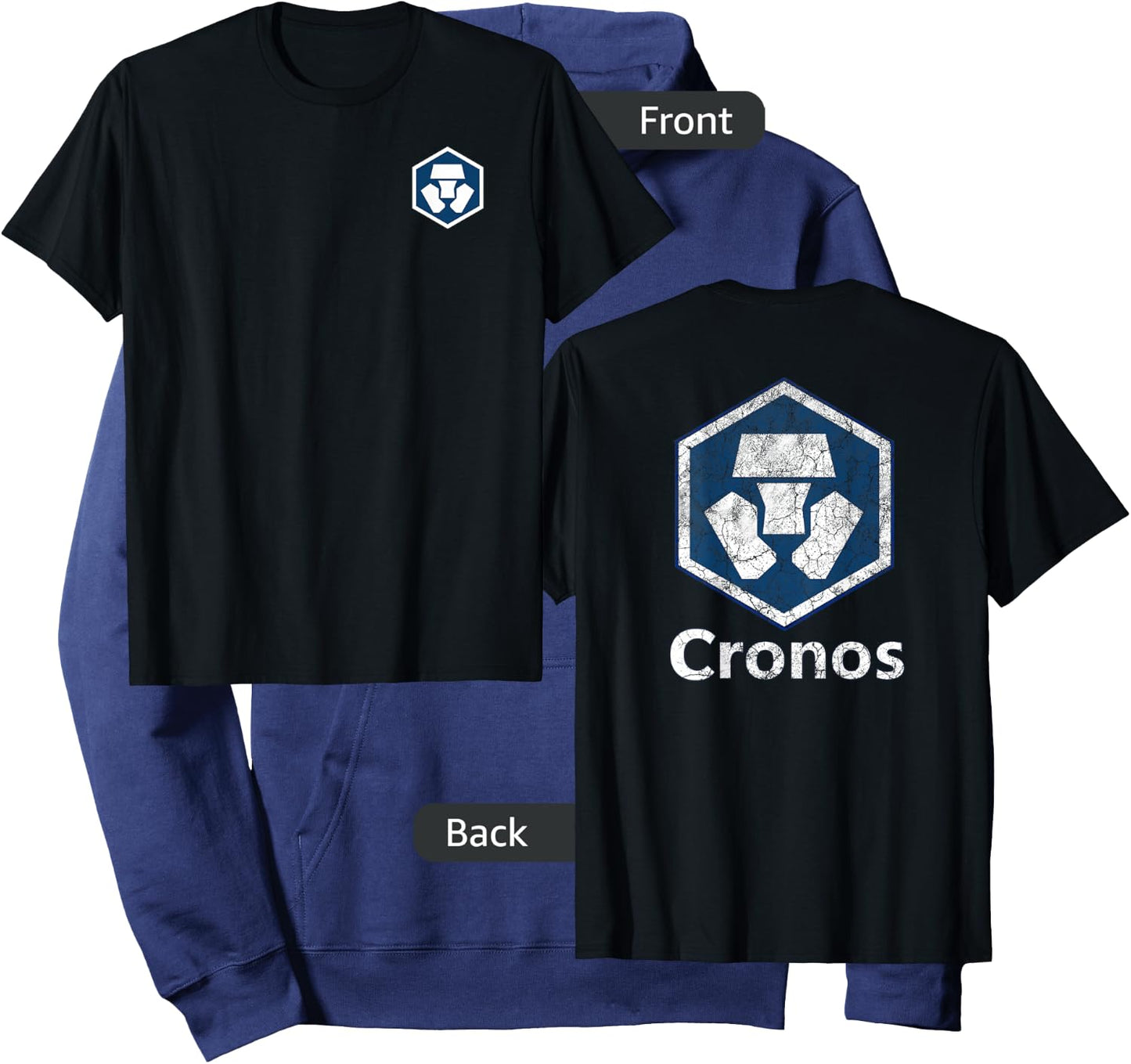 Double-Sided Cronos CRO Vintage Crypto Logo Hoodie - Hoodie | Navy
