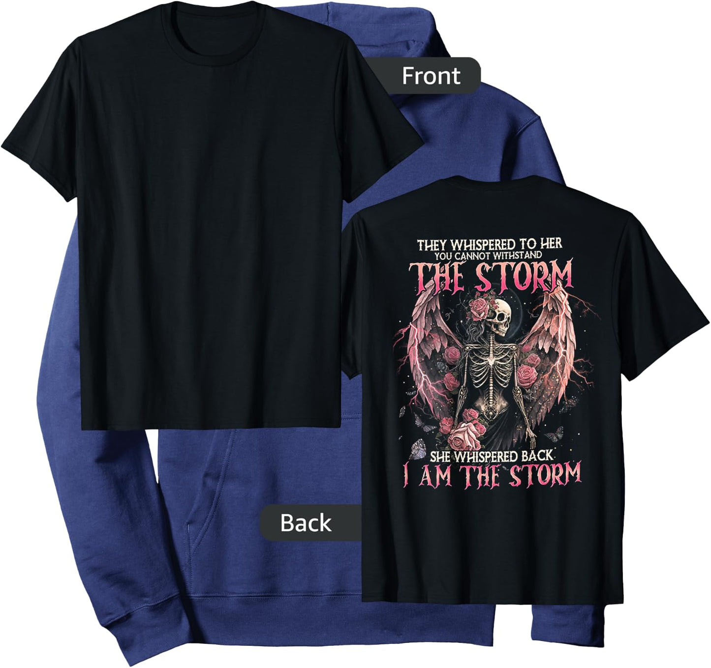 I AM THE STORM SKELETON ROSES WINGS (on back) Hoodie - Hoodie | Navy