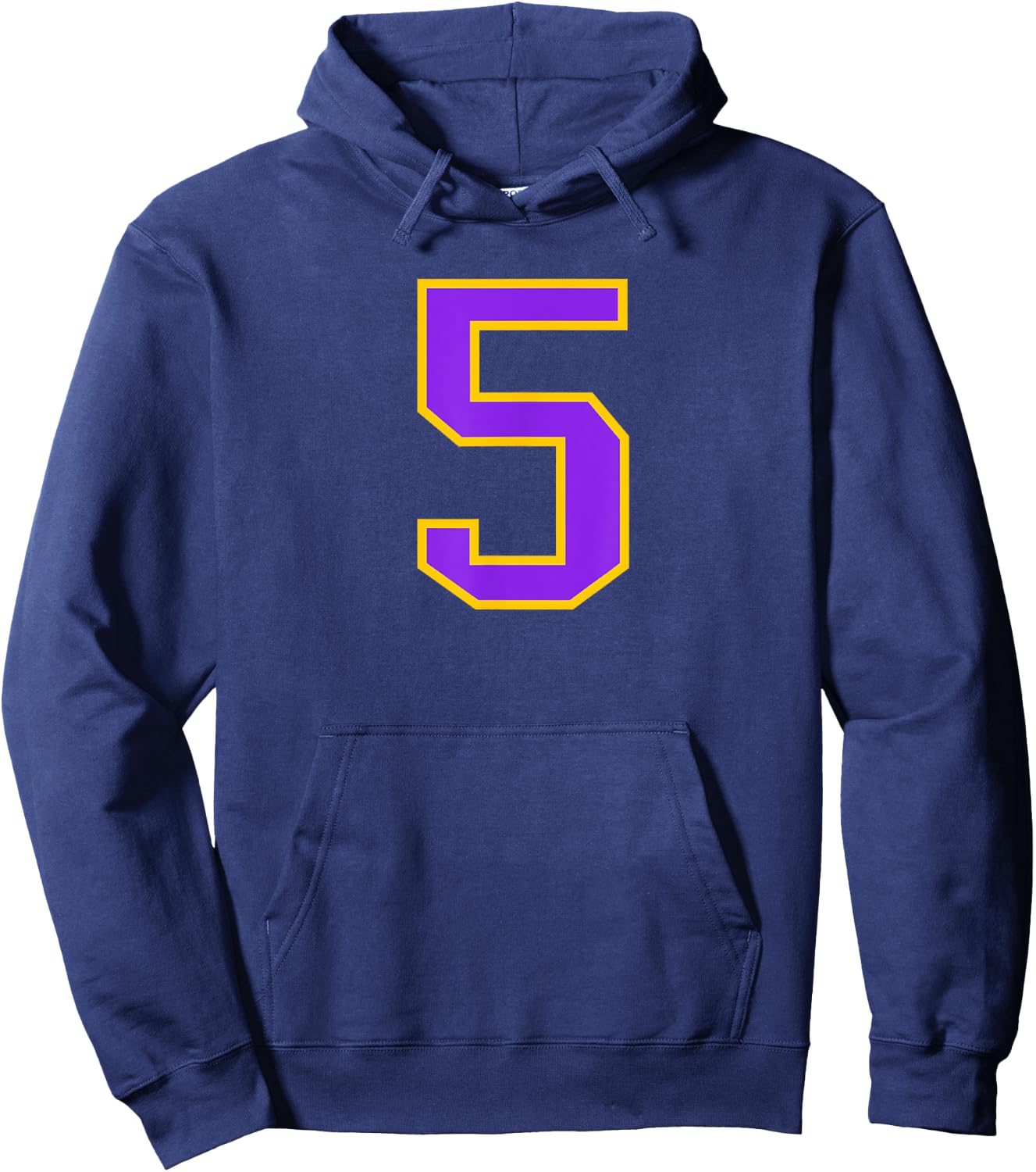 Number #5 Yellow Purple Varsity Number Hoodie - Hoodie | Navy