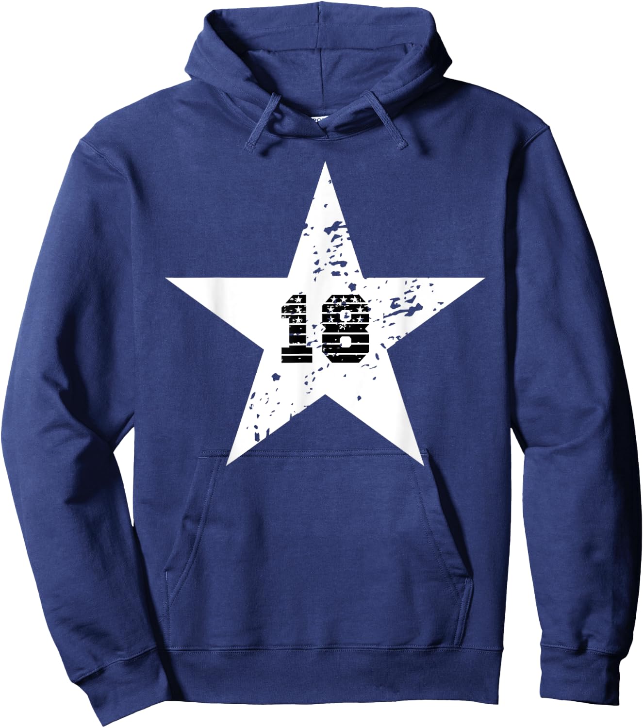 Number #18 Sport White Star Number Hoodie - Hoodie | Navy