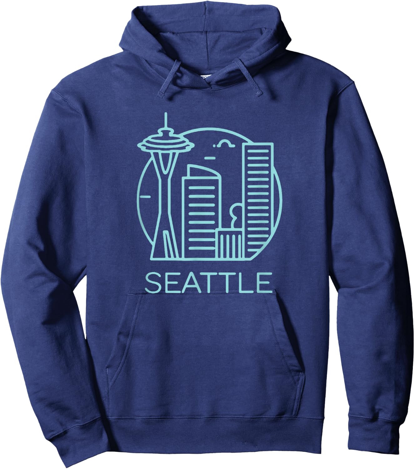 Simple Seattle Downtown Cityscape Emerald Color Hoodie - Hoodie | Navy