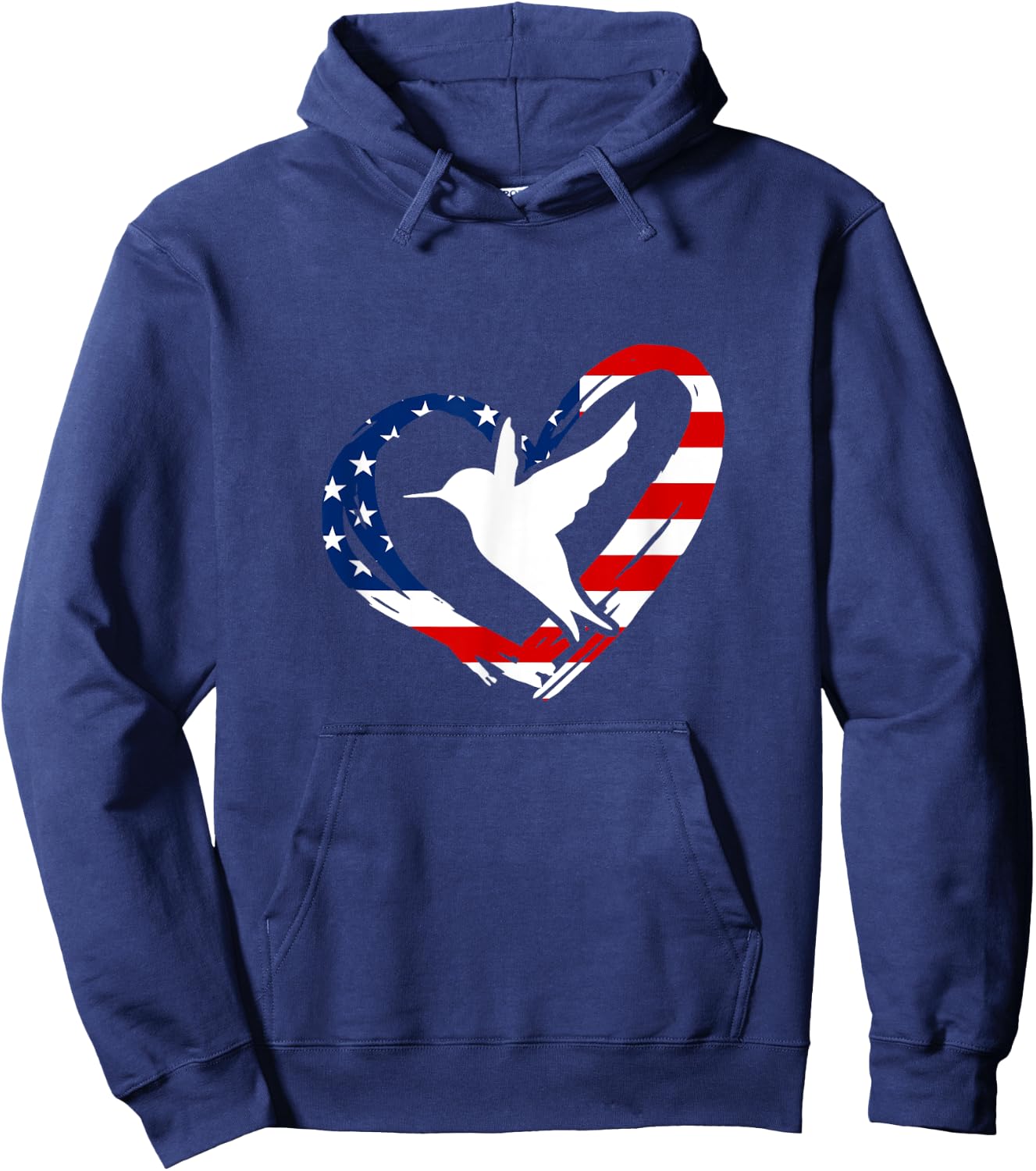 Hummingbird American Flag Heart USA 4th Of July Hoodie - Hoodie | Navy