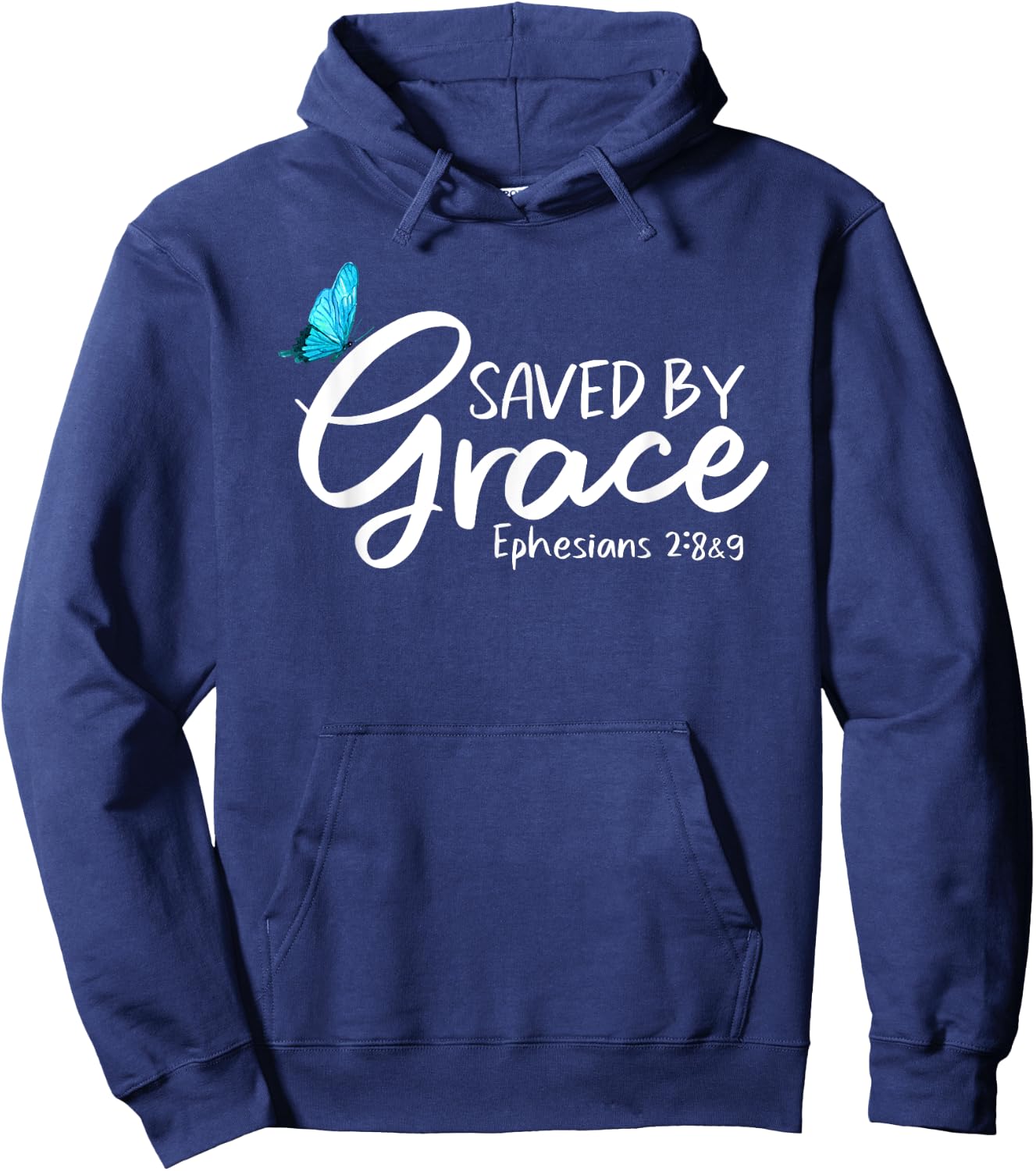 Ephesians 2:8 & 9 - Saved by Grace Butterfly Hoodie - Hoodie | Navy