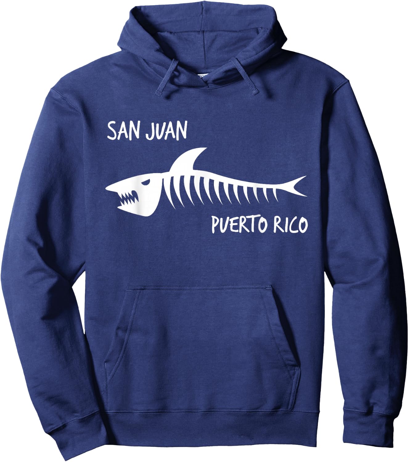 San Juan Puerto Rico Shark Skeleton White Print Hoodie - Hoodie | Navy