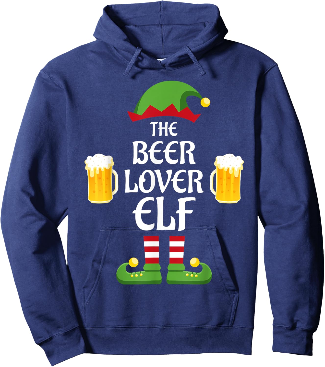 Beer Lover Elf Family Matching Group Christmas Hoodie - Hoodie | Navy