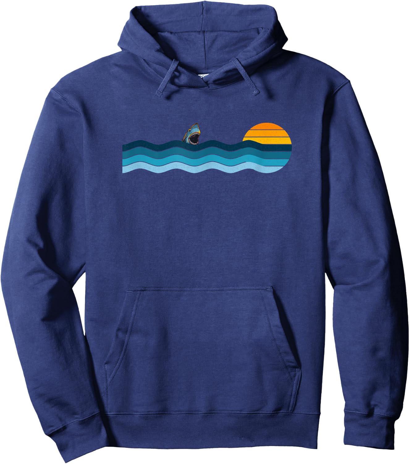 Shark Breaching in Retro Vintage Sunset Hoodie - Hoodie | Navy