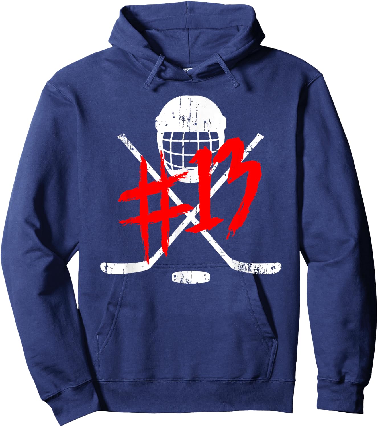 Vintage Hockey 13 Jersey Number Hoodie - Hoodie | Navy