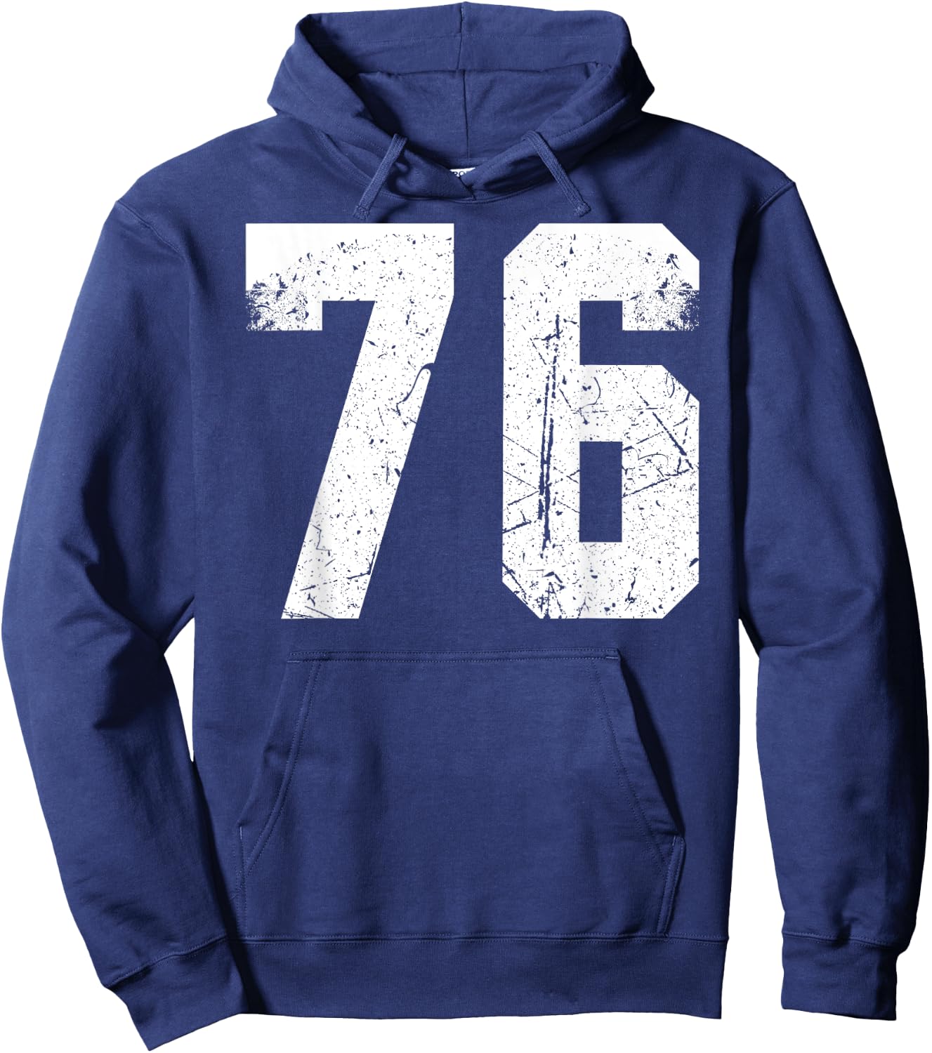 Number #76 Sport White Vintage Number Hoodie - Hoodie | Navy