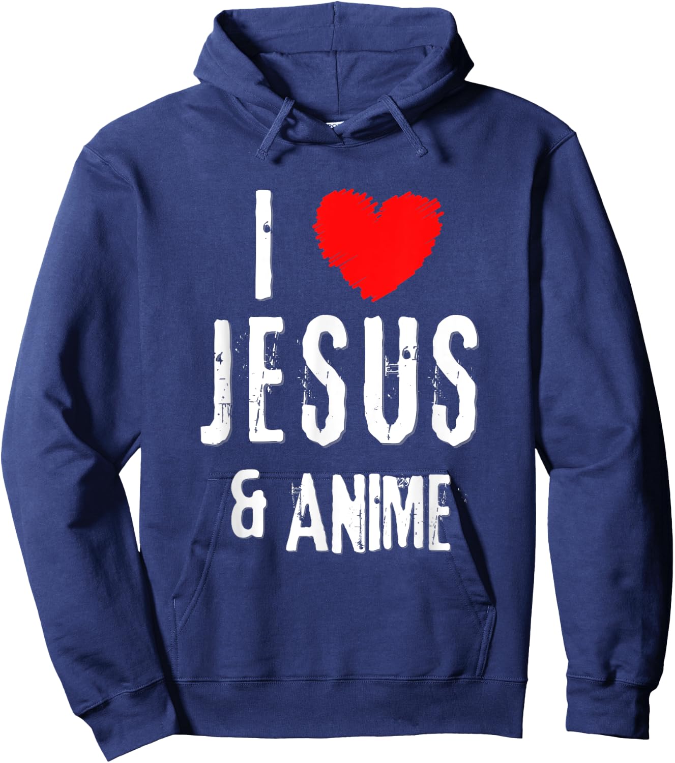 Vintage Grunge I Love JESUS & ANIME, Christian Hoodie - Hoodie | Navy