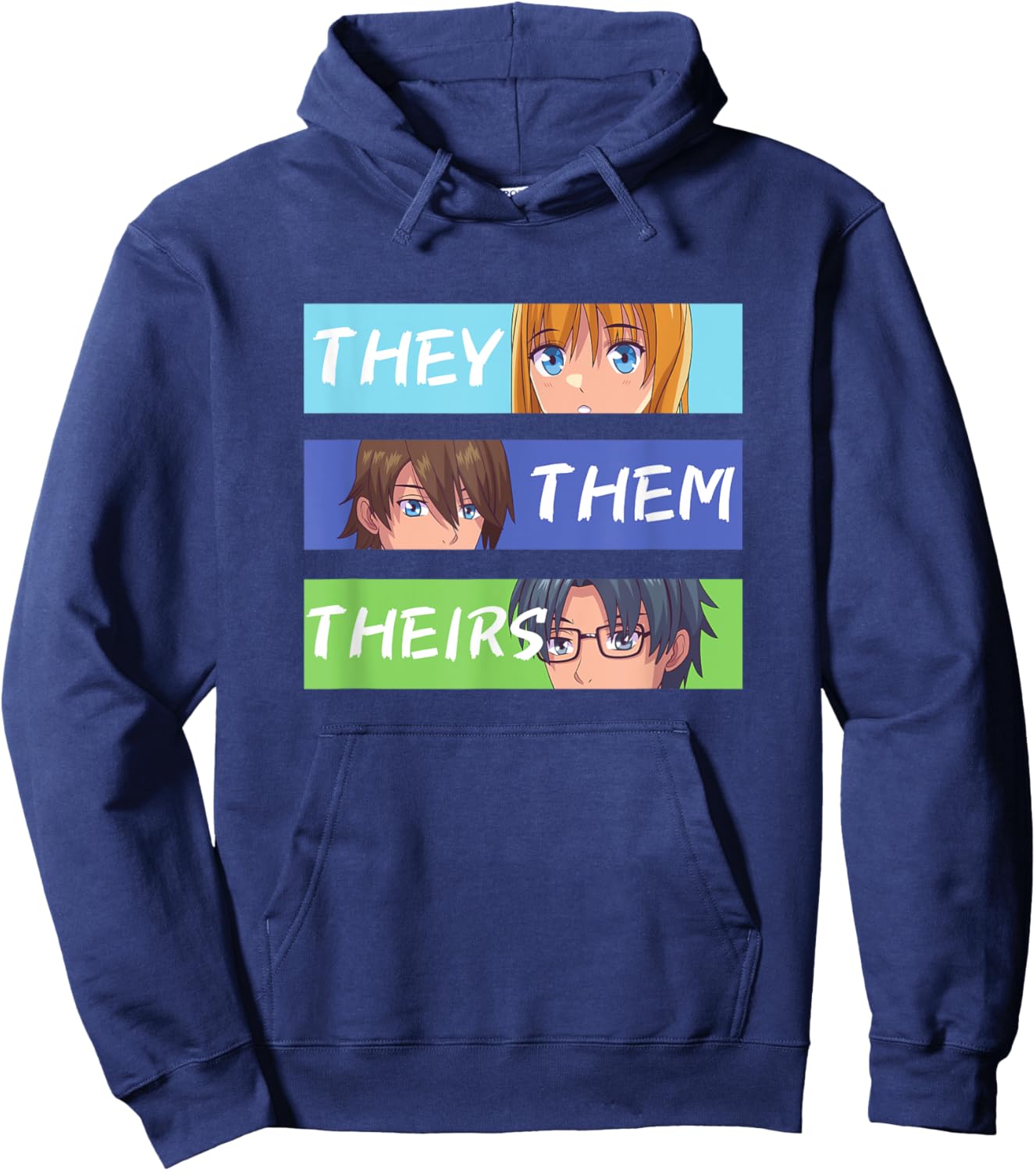They Them Theirs Pronouns Anime Hoodie - Hoodie | Navy