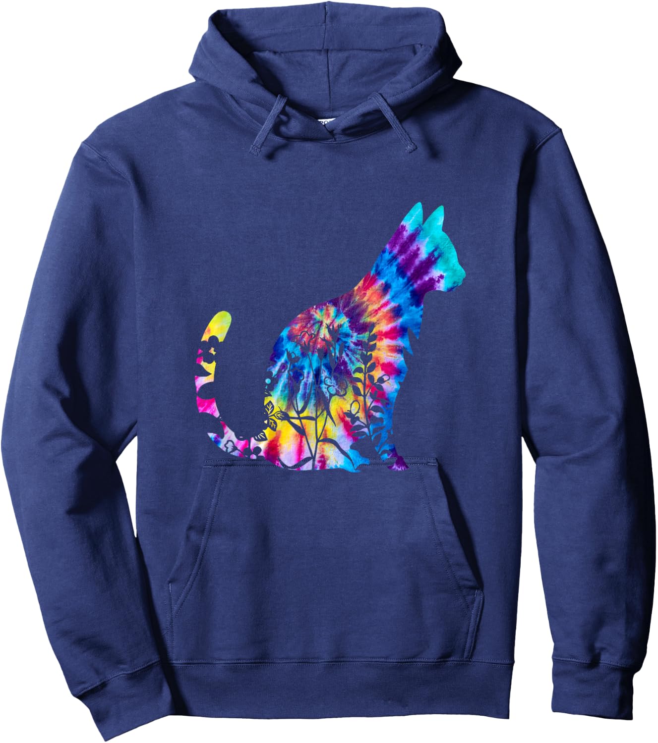 Cute Cat Tie Dye Cat Floral Cool Cat Lover Hoodie - Hoodie | Navy