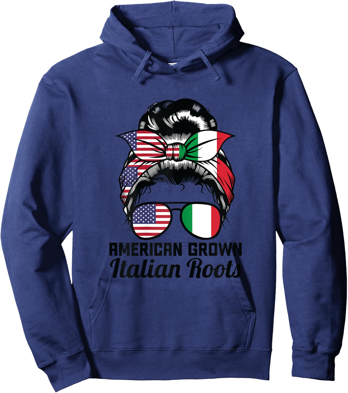 American grown Italian roots Messy Bun Italy Hoodie - Hoodie | Navy