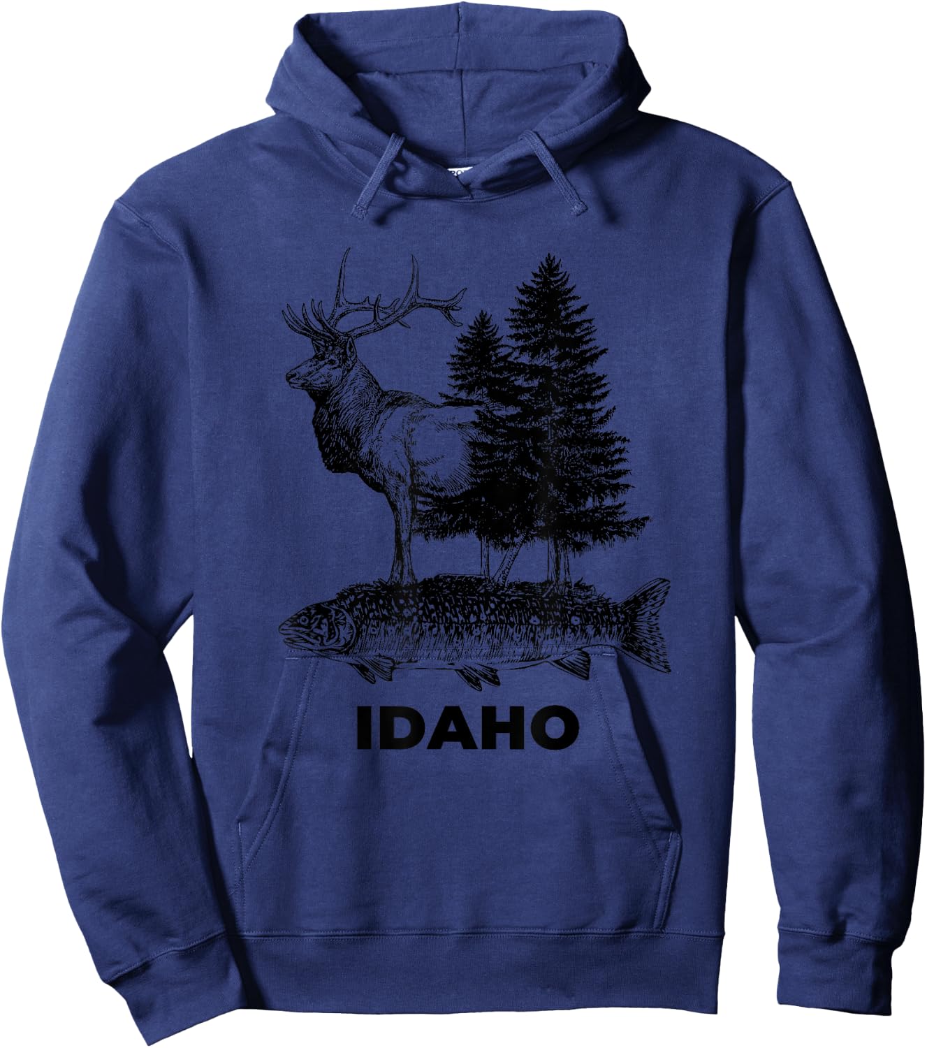 Idaho Vacation and Elk Trout Fish Hoodie - Hoodie | Navy