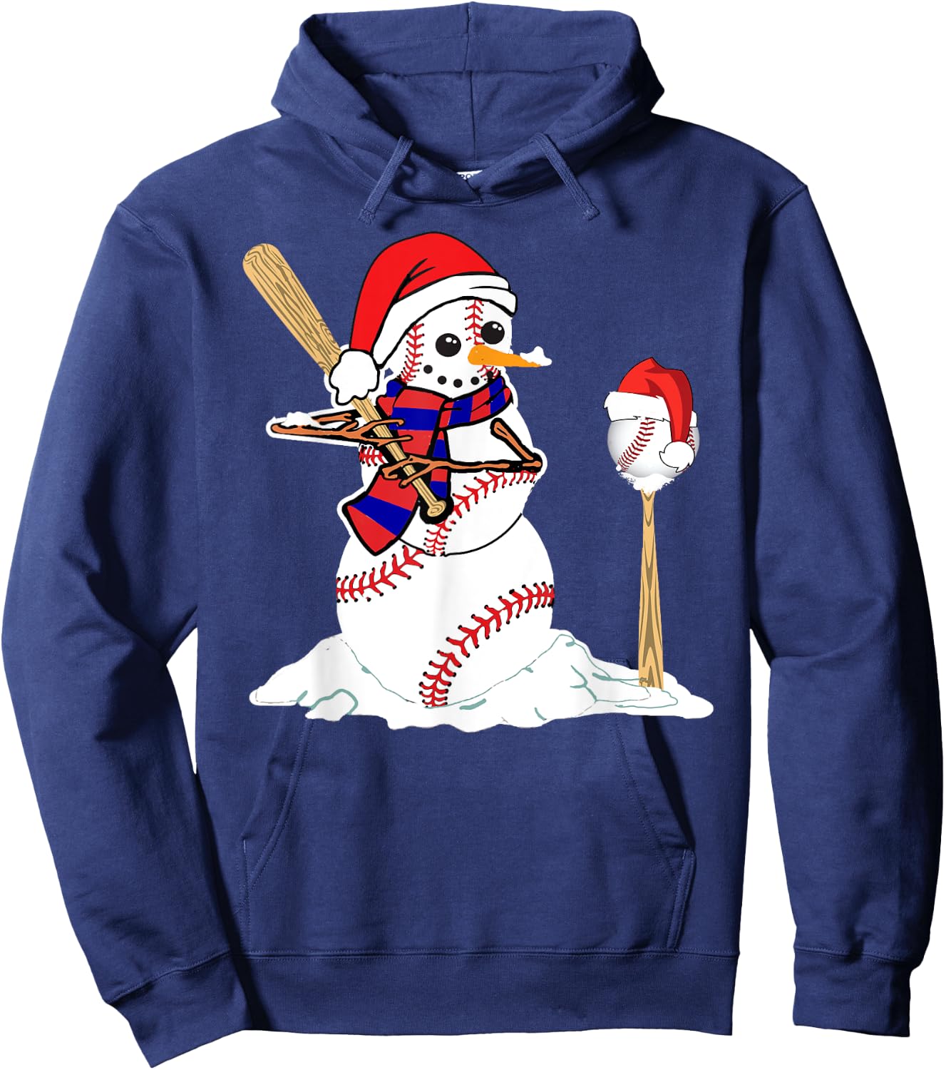Baseball Christmas Snowman Playing Baseball Hoodie - Hoodie | Navy