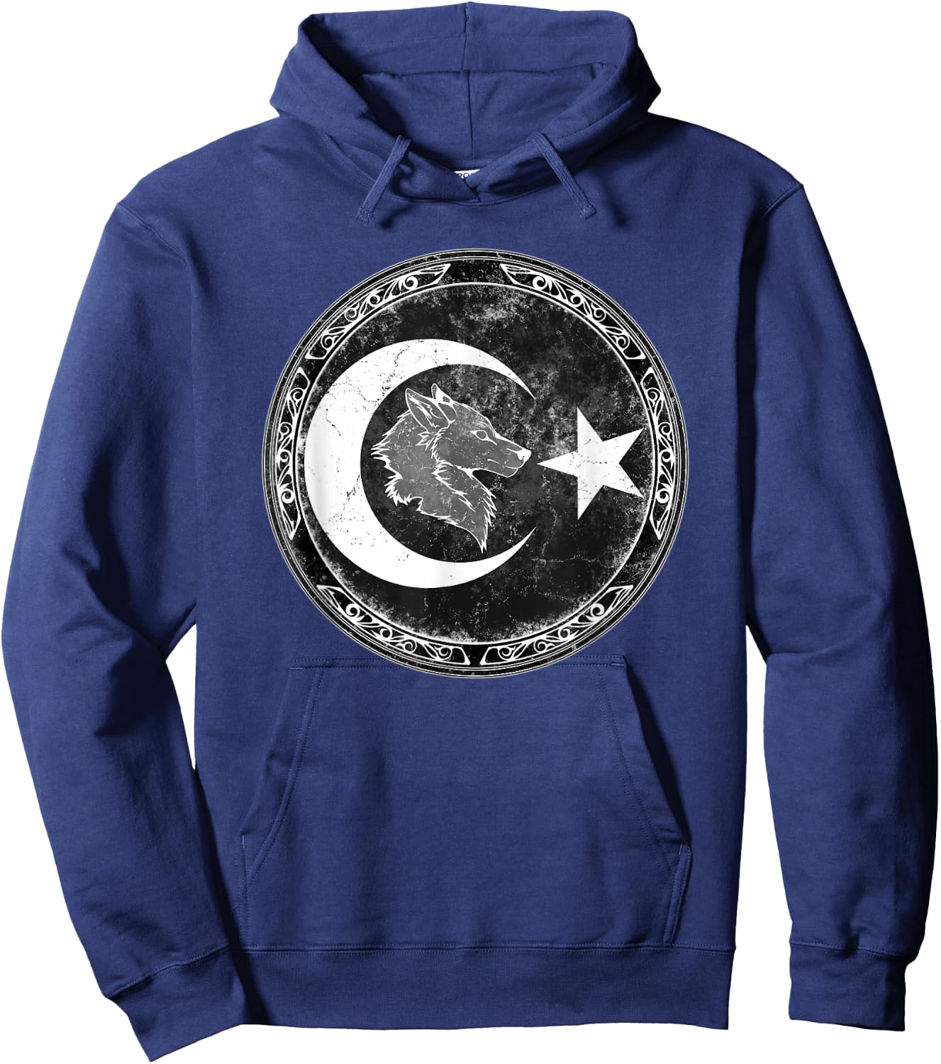 Turkish Goktürk Wolf Bozkurt Flag Hoodie - Hoodie | Navy