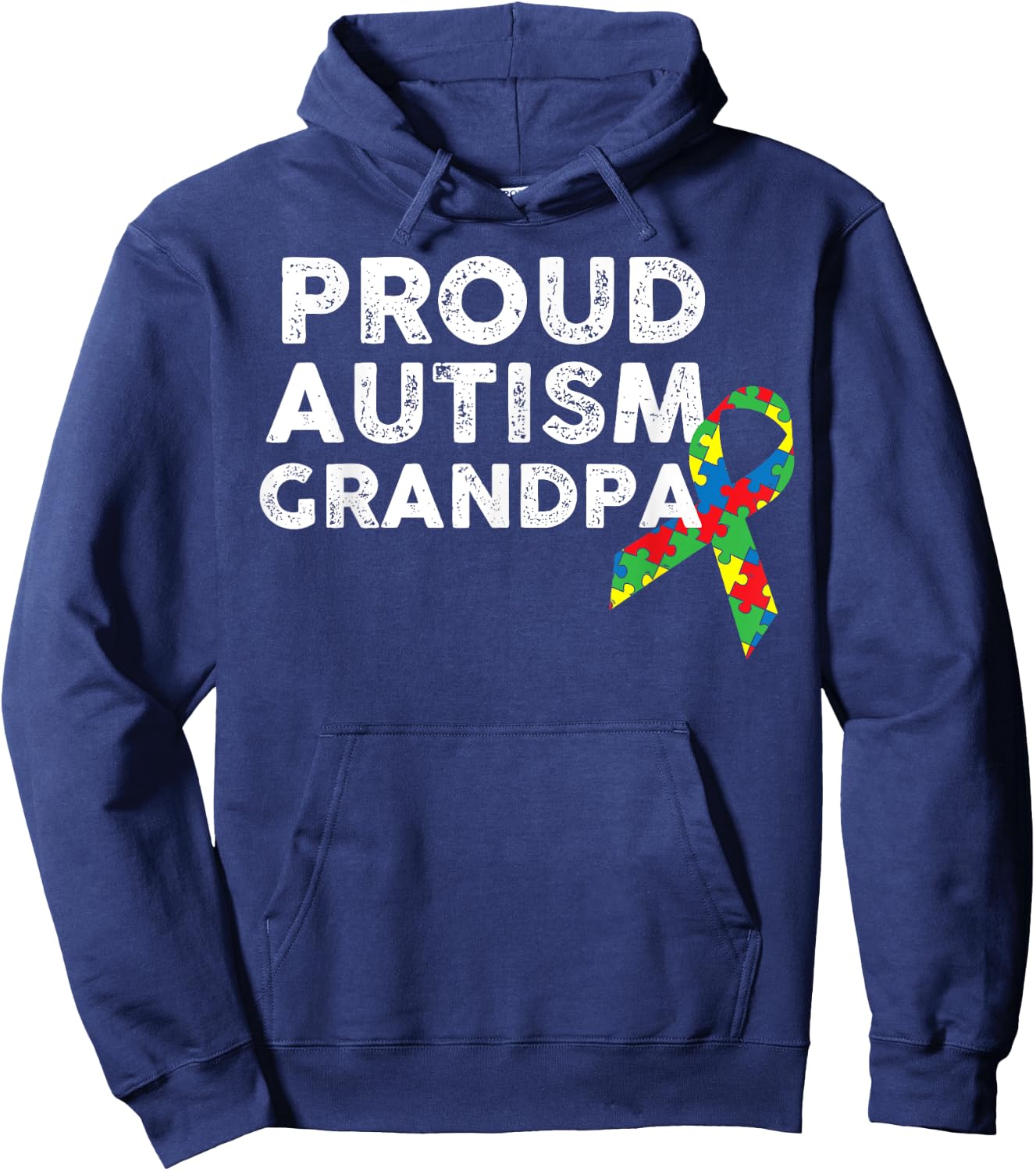 Proud Autism Grandpa Ribbon Puzzle Piece Hoodie - Hoodie | Navy