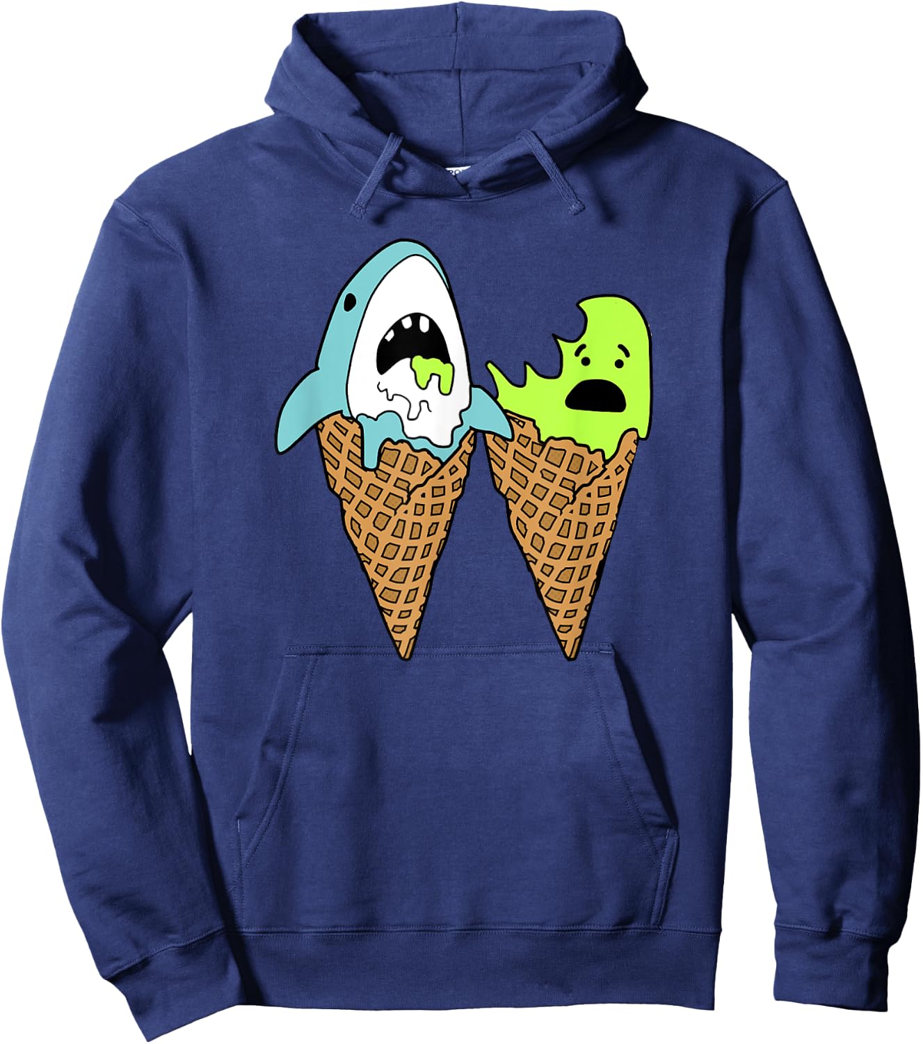 Trendy Graphic Shark Bite Ice Cream Cones Hoodie - Hoodie | Navy